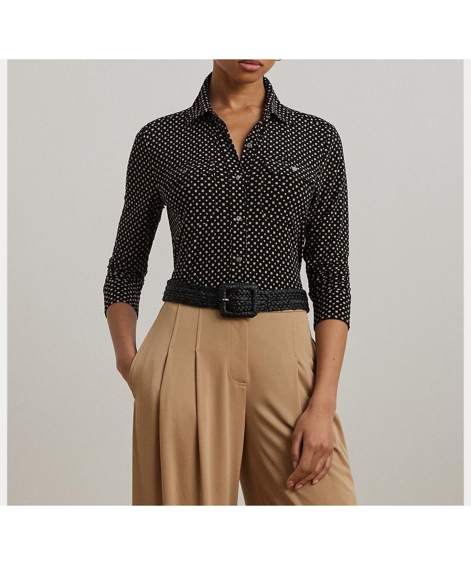 【ラルフローレン/RALPH LAUREN】のスリム フィット ジオプリント ジャージー シャツ 人気、トレンドファッション・服の通販 founy(ファニー) 　ファッション　Fashion　レディースファッション　Fashion for Women　トップス・カットソー　Cut & Sew Tops　シャツ・ブラウス・オフィスカジュアル　Elegant Blouses & Button-Ups　カフス　Cuff Design　ストレッチ　Stretch, Stretchy Fabric　ストレート　Straight, Straight Cut　スリム　Slim, Slim Fit　フィット　Fit, Slim Fit　プリント　Print, Printed Pattern　ポケット　Pocket, Pocket Detail　メタル　Metal, Metal Parts　ヨーク　Yoke, Yoke Design　ラウンド　Round, Round Neck　長袖　Long Sleeve, Full Sleeve　 other-1|ID: prp329100004848730 ipo3291000000035454639