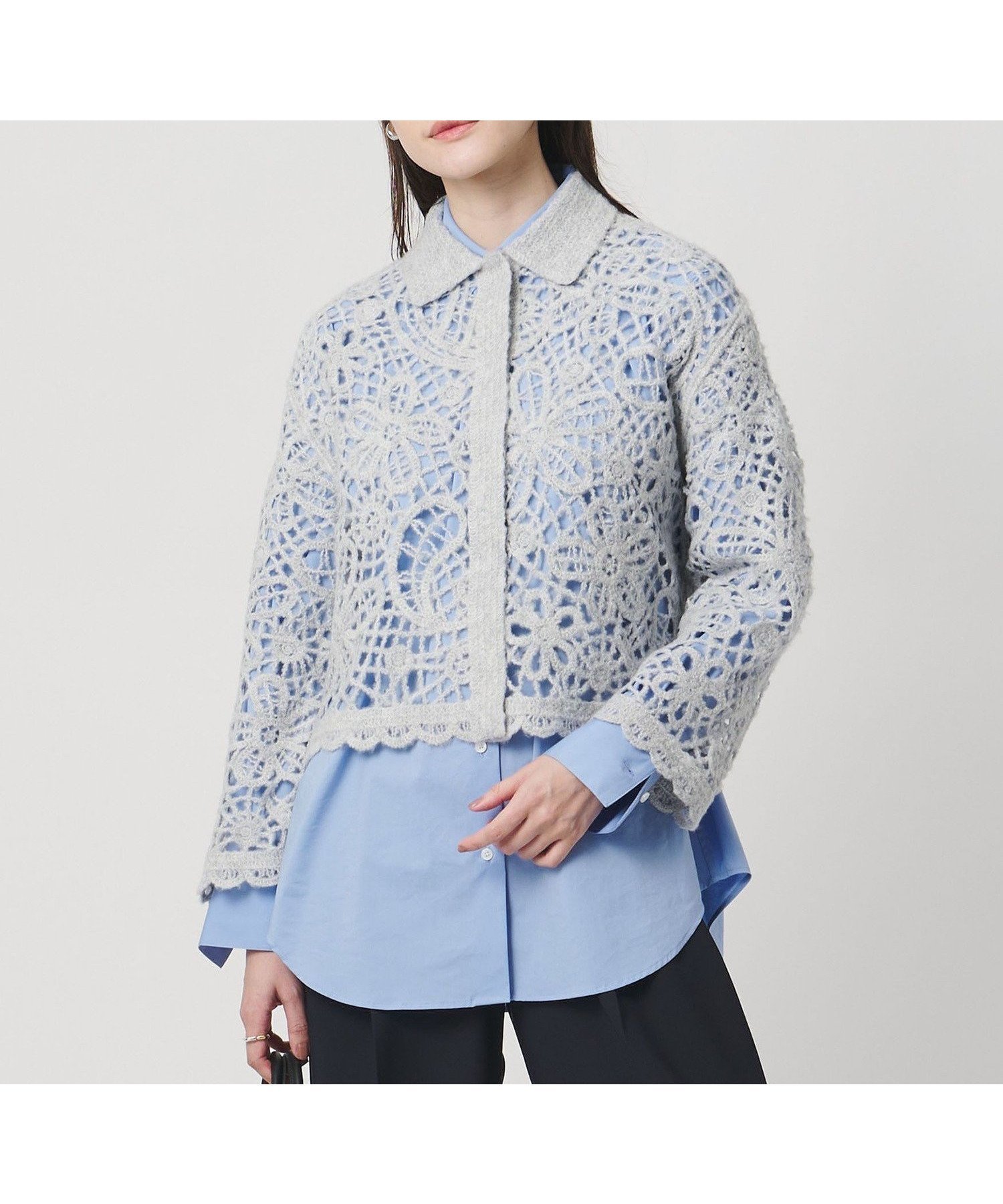 【ユナイテッドアローズ/UNITED ARROWS】のクロシェ ポロ カーディガン インテリア・キッズ・メンズ・レディースファッション・服の通販 founy(ファニー) ファッション Fashion レディースファッション Fashion for Women トップス・カットソー Cut & Sew Tops カーディガン・羽織り Layered Style Cardigans おすすめ Recommended / Our Picks カットソー Cut and Sewn Top カーディガン Cardigan, Knitwear クロシェ Crochet, Knitted Lace デニム Denim, Jeans Material フェミニン Feminine, Girly ボトム Bottoms, Lower Wear LT.GRAY|ID: prp329100004848751 ipo3291000000035455049