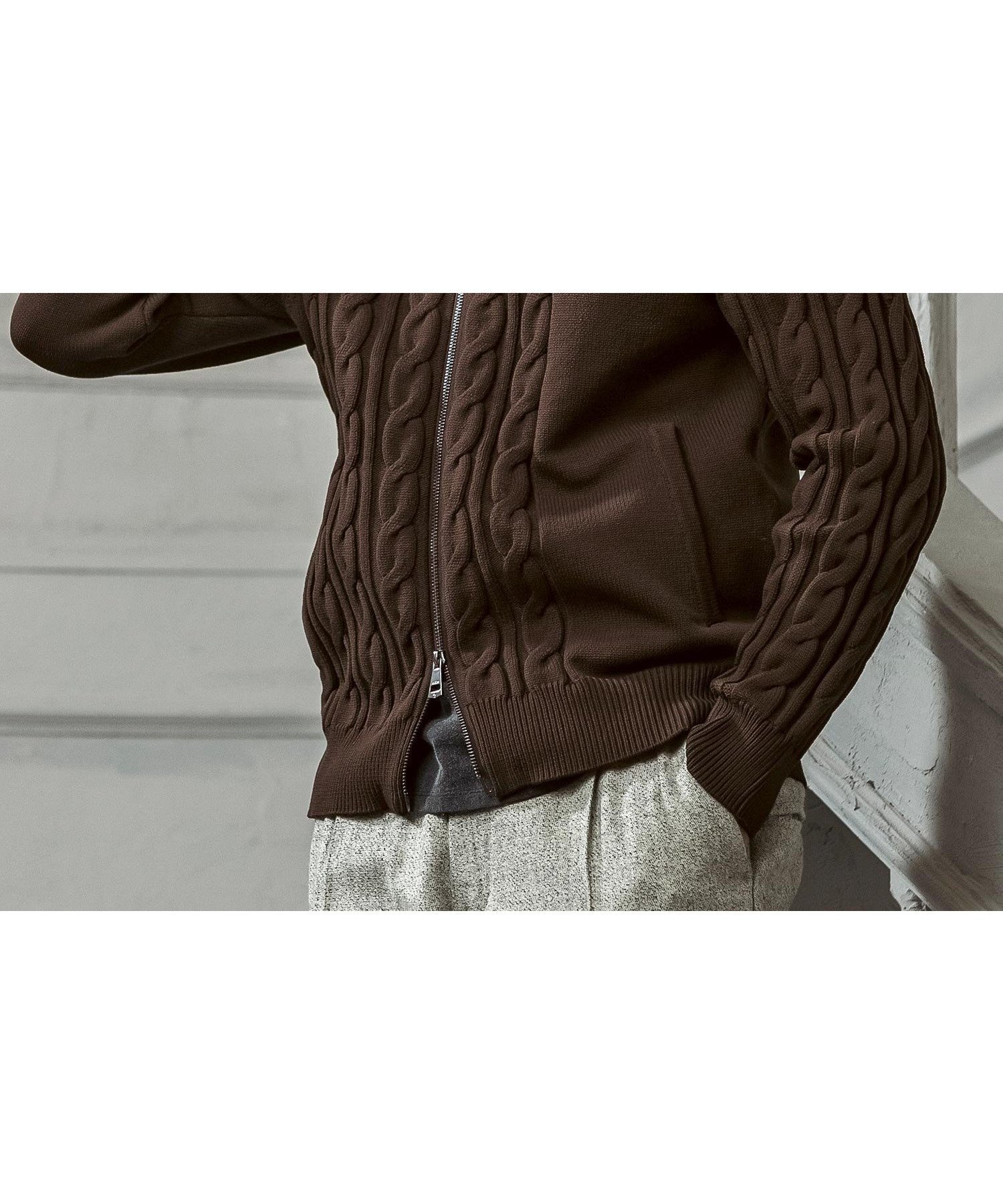 【シフォン/SHIFFON / MEN】のAKM Contemporary サイドケーブルニットパーカー インテリア・キッズ・メンズ・レディースファッション・服の通販 founy(ファニー) 　ファッション　Fashion　メンズファッション　Fashion for Men　セットアップ　Set-Up, Coordinated Outfit　バランス　Balance, Style Balance　パターン　Pattern, Design Print　フロント　Front, Front Design　リアル　Real, Realistic　リラックス　Relax, Relaxed Fit　brown|ID: prp329100004848793 ipo3291000000035455789