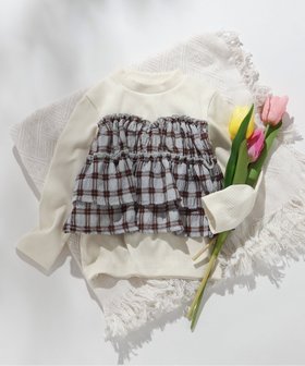 【エフオー オンラインストア/F.O.Online Store / KIDS】のWEB限定 シアーチェックドッキングトップス 人気、トレンドファッション・服の通販 founy(ファニー) ファッション Fashion キッズファッション Fashion for Kids トップス・カットソー Cut & Sew Tops オレンジ Orange シアー Sheer, See-Through デニム Denim, Jeans Material ドッキング Docking, Mixed Material 春 Spring 長袖 Long Sleeve, Full Sleeve |ID:prp329100004850797