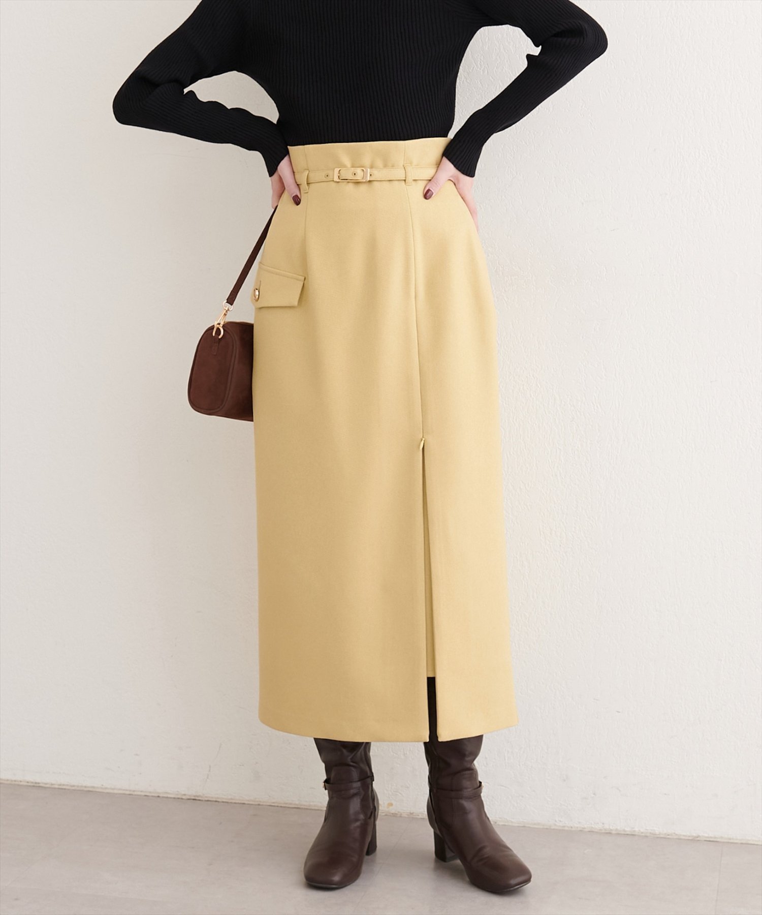 【ナチュラルクチュール/natural couture】のベルト付きナロースカート インテリア・キッズ・メンズ・レディースファッション・服の通販 founy(ファニー) 　ファッション　Fashion　レディースファッション　Fashion for Women　スカート　Skirts　ベルト&ウエストマーク　Belts & Waist Accessories　シンプル　Simple, Minimal　スニーカー　Sneakers, Trainers　フラップ　Flap, Flap Pocket　フロント　Front, Front Design　ポケット　Pocket, Pocket Detail　リラックス　Relax, Relaxed Fit　ロング　Long, Long-Length　再入荷　Restock / Back in Stock　おすすめ　Recommended / Our Picks　エレガント 上品　Elegant　2026年　2026　イエロー|ID: prp329100004851008 ipo3291000000036042199