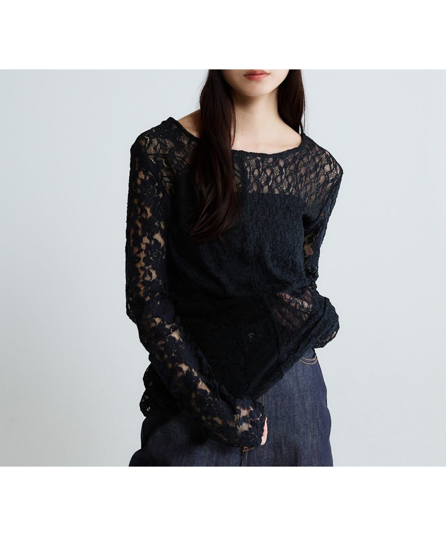 【ジーナシス/JEANASiS】の2WAYスリットレースLS TEE インテリア・キッズ・メンズ・レディースファッション・服の通販 founy(ファニー) 　ファッション　Fashion　レディースファッション　Fashion for Women　おすすめ　Recommended / Our Picks　インナー　Innerwear　カーディガン　Cardigan, Knitwear　ジャケット　Jacket, Outerwear　ストレッチ　Stretch, Stretchy Fabric　スリット　Slit, Slit Detail　レース　Lace, Lace Fabric　エレガント 上品　Elegant　ブラック|ID: prp329100004851637 ipo3291000000035599309