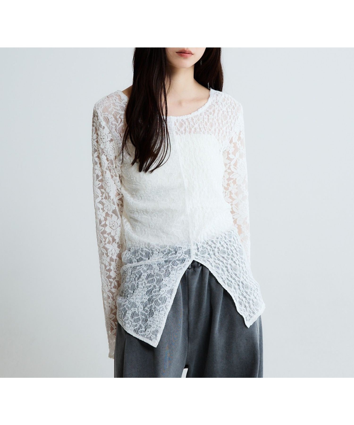 【ジーナシス/JEANASiS】の2WAYスリットレースLS TEE インテリア・キッズ・メンズ・レディースファッション・服の通販 founy(ファニー) 　ファッション　Fashion　レディースファッション　Fashion for Women　おすすめ　Recommended / Our Picks　インナー　Innerwear　カーディガン　Cardigan, Knitwear　ジャケット　Jacket, Outerwear　ストレッチ　Stretch, Stretchy Fabric　スリット　Slit, Slit Detail　レース　Lace, Lace Fabric　エレガント 上品　Elegant　ホワイト|ID: prp329100004851637 ipo3291000000035599311