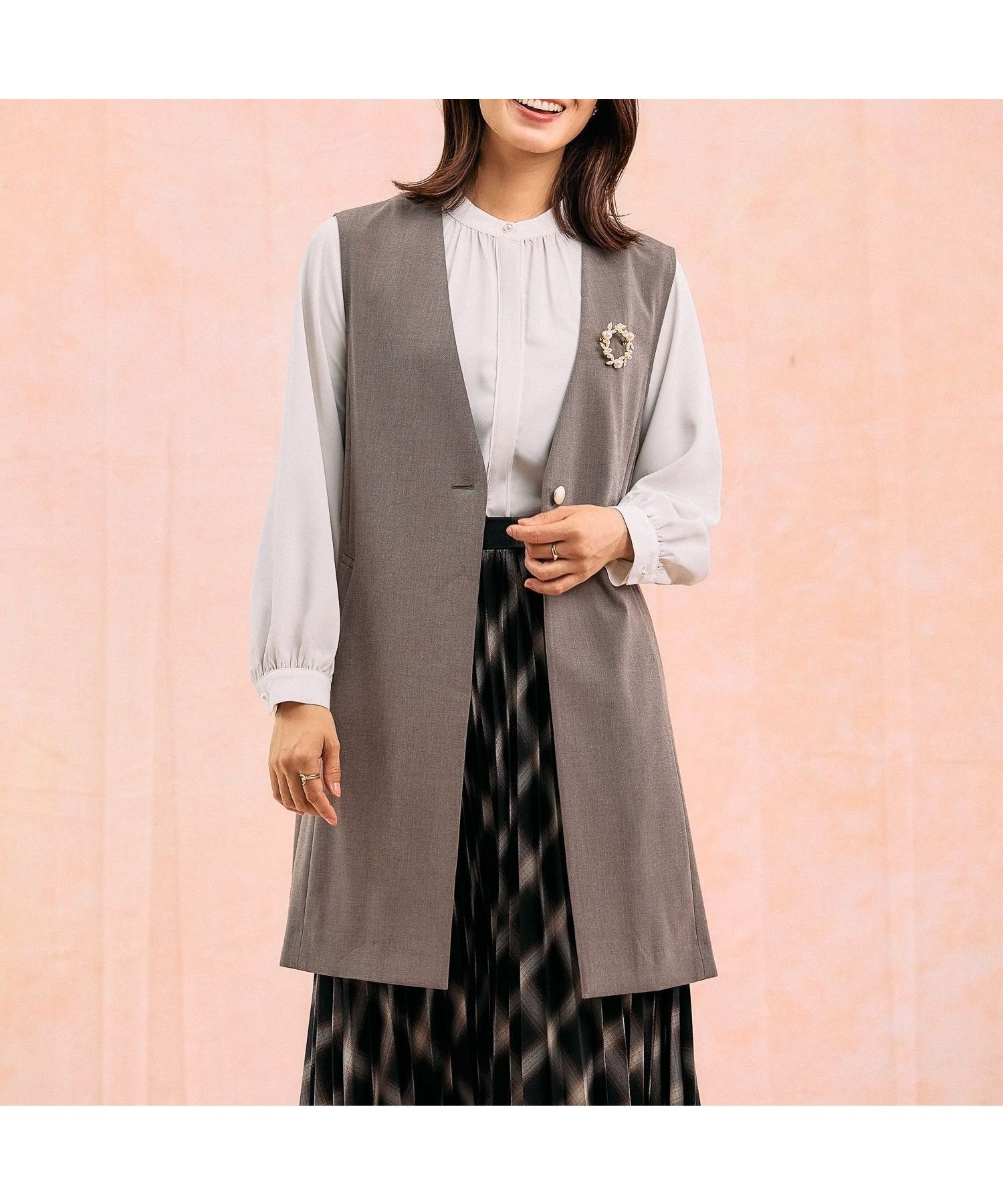 【グローバルワーク/GLOBAL WORK】のウツクシルエットジレ/581033 インテリア・キッズ・メンズ・レディースファッション・服の通販 founy(ファニー) 　ファッション　Fashion　レディースファッション　Fashion for Women　アウター　Coat / Outerwear Collection　トップス・カットソー　Cut & Sew Tops　ベスト&ジレ / 重ね着スタイル　Vests & Gilets　シンプル　Simple, Minimal　ストレッチ　Stretch, Stretchy Fabric　セットアップ　Set-Up, Coordinated Outfit　セレモニー　Ceremony　モカ54|ID: prp329100004851653 ipo3291000000035600120