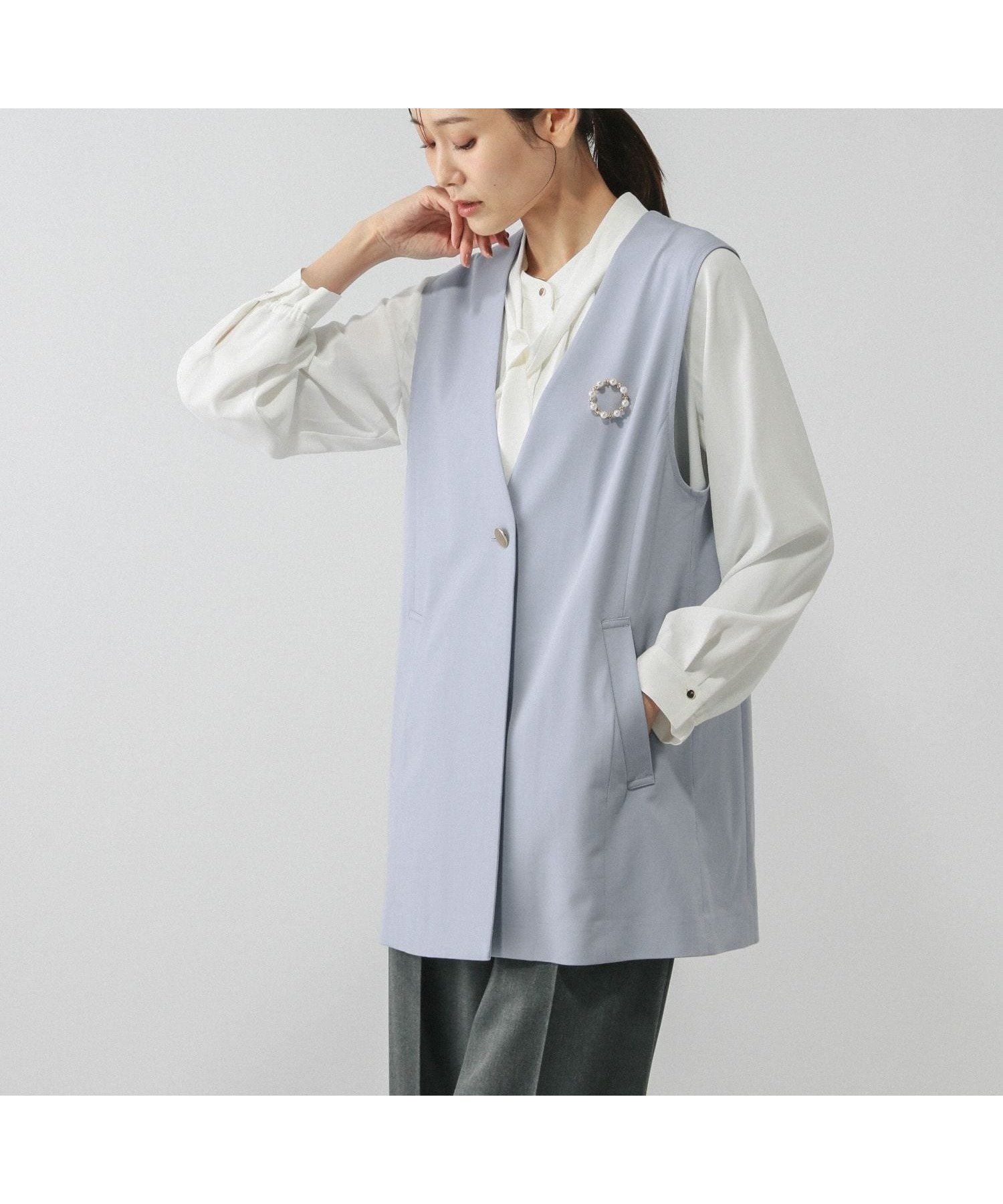 【グローバルワーク/GLOBAL WORK】のウツクシルエットジレ/581033 インテリア・キッズ・メンズ・レディースファッション・服の通販 founy(ファニー) 　ファッション　Fashion　レディースファッション　Fashion for Women　アウター　Coat / Outerwear Collection　トップス・カットソー　Cut & Sew Tops　ベスト&ジレ / 重ね着スタイル　Vests & Gilets　シンプル　Simple, Minimal　ストレッチ　Stretch, Stretchy Fabric　セットアップ　Set-Up, Coordinated Outfit　セレモニー　Ceremony　サックス80|ID: prp329100004851653 ipo3291000000035600124