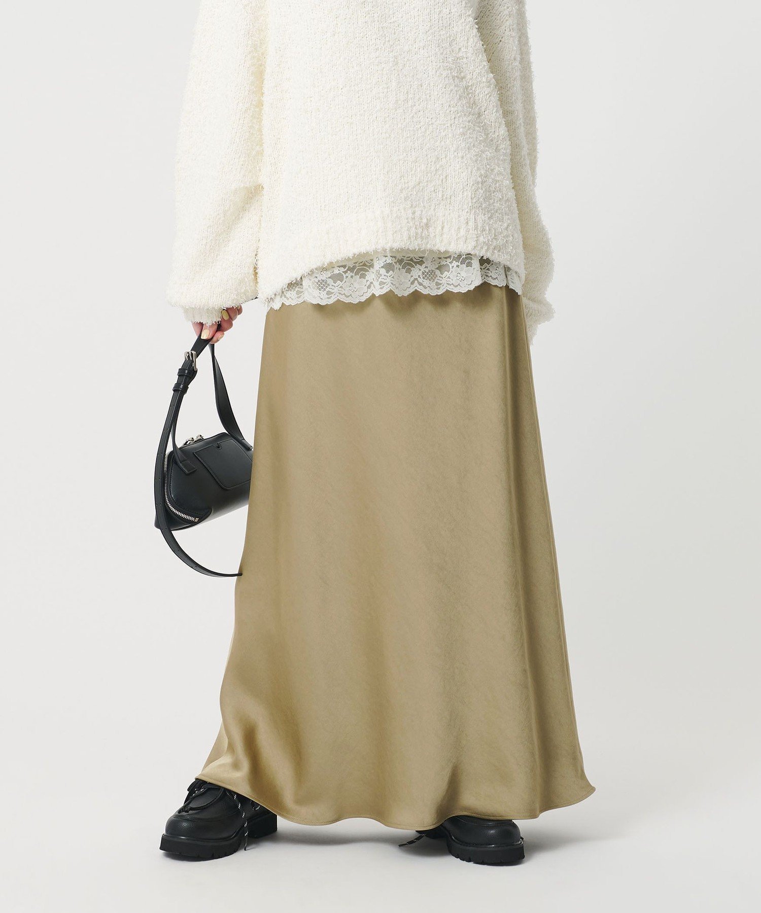 【ビューティ&ユース ユナイテッドアローズ/BEAUTY&YOUTH / UNITED ARROWS】のポリエステルサテン マーメイドフレアスカート インテリア・キッズ・メンズ・レディースファッション・服の通販 founy(ファニー) ファッション Fashion レディースファッション Fashion for Women スカート Skirts Aライン・フレアスカート A-Line & Flared Skirts サテン Satin, Glossy Fabric スニーカー Sneakers, Trainers ドレープ Drape, Draping Fabric フェミニン Feminine, Girly フレア Flare, Flared マーメイド Mermaid, Fishtail Silhouette リネン Linen, Linen Fabric リラックス Relax, Relaxed Fit エレガント 上品 Elegant BEIGE|ID: prp329100004851691 ipo3291000000036042163