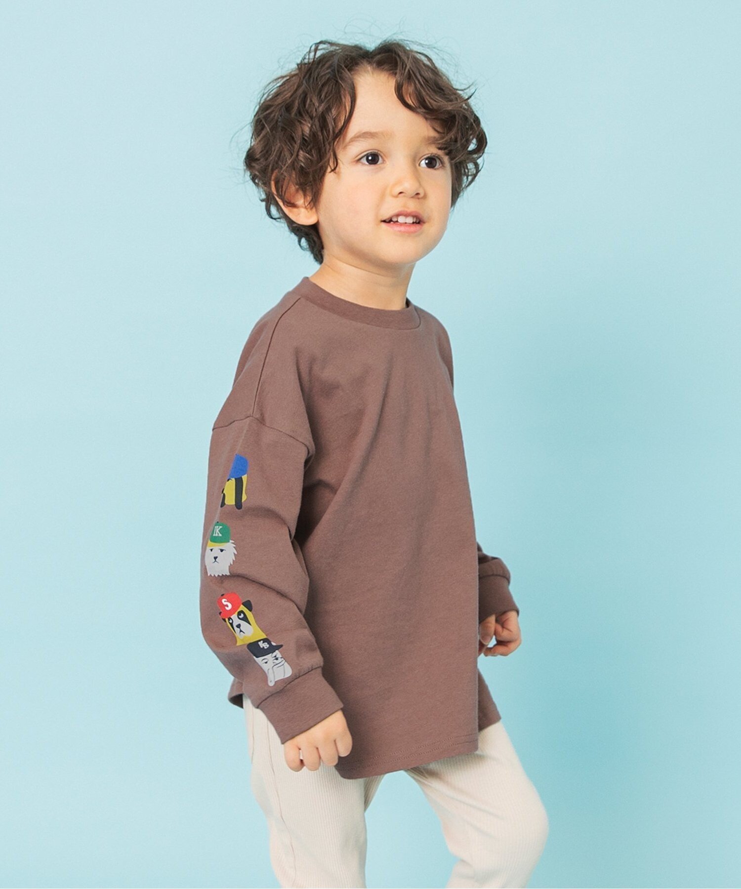 【エフオー オンラインストア/F.O.Online Store / KIDS】のWEB限定 袖イロイロプリントTシャツ インテリア・キッズ・メンズ・レディースファッション・服の通販 founy(ファニー) 　ファッション　Fashion　キッズファッション　Fashion for Kids　プリント　Print, Printed Pattern　人気　Popular, Best Seller　長袖　Long Sleeve, Full Sleeve　ブラウン|ID: prp329100004852176 ipo3291000000035991580