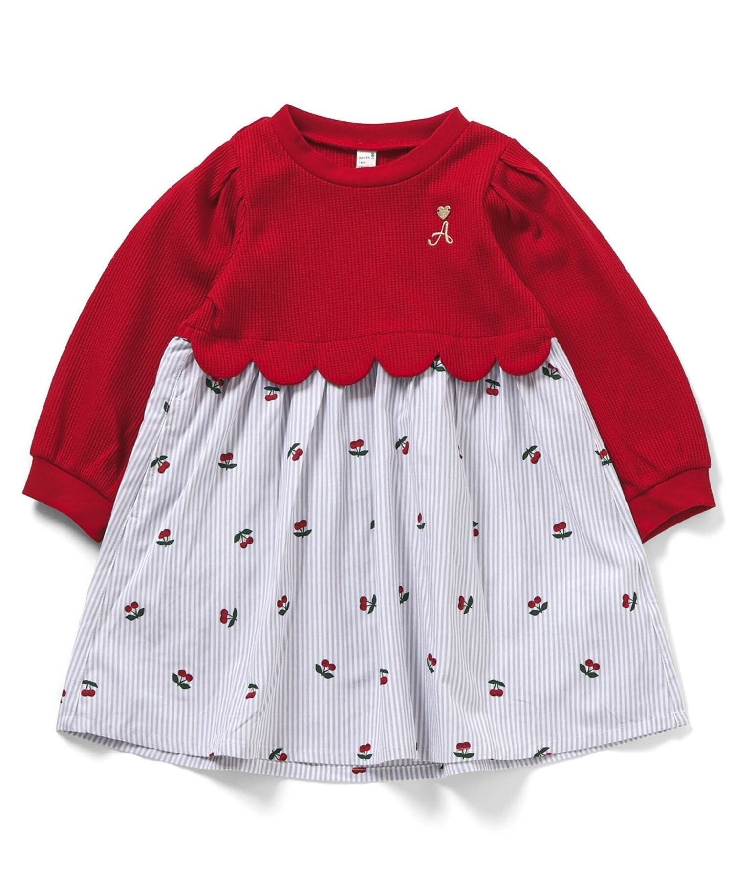 【エフオー オンラインストア/F.O.Online Store / KIDS】のWEB限定 スカラップドッキングワンピース インテリア・キッズ・メンズ・レディースファッション・服の通販 founy(ファニー) 　ファッション　Fashion　キッズファッション　Fashion for Kids　ワンピース　Dresses　プリント　Print, Printed Pattern　レッド|ID: prp329100004852196 ipo3291000000036067304