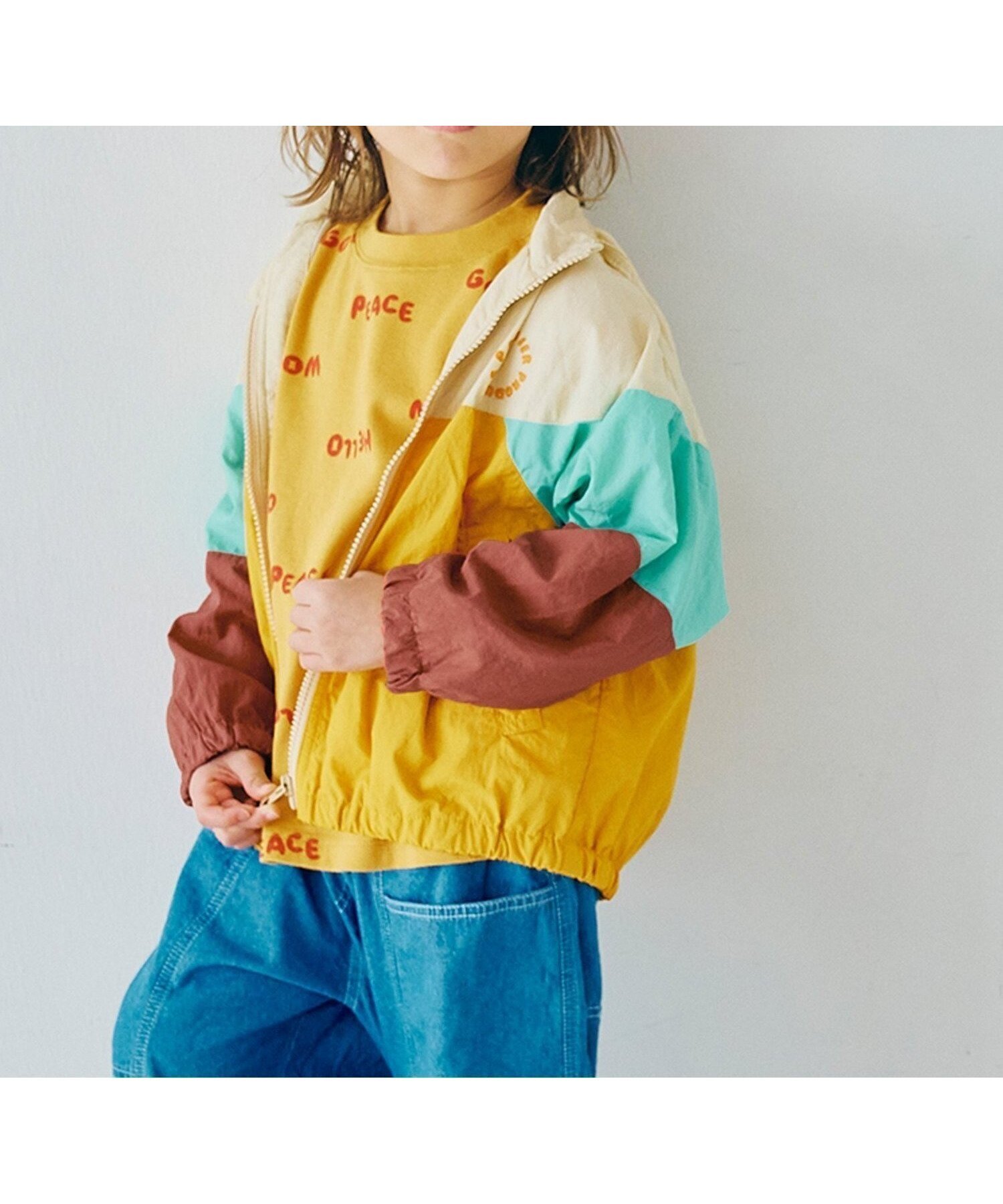 【エフオー オンラインストア/F.O.Online Store / KIDS】のマルチカラーウィンドブレーカー インテリア・キッズ・メンズ・レディースファッション・服の通販 founy(ファニー) 　ファッション　Fashion　キッズファッション　Fashion for Kids　コンパクト　Compact, Small Size　ループ　Loop, Loop Knit　切替　Switching, Contrast Panel　春　Spring　ベージュ|ID: prp329100004852218 ipo3291000000036205427