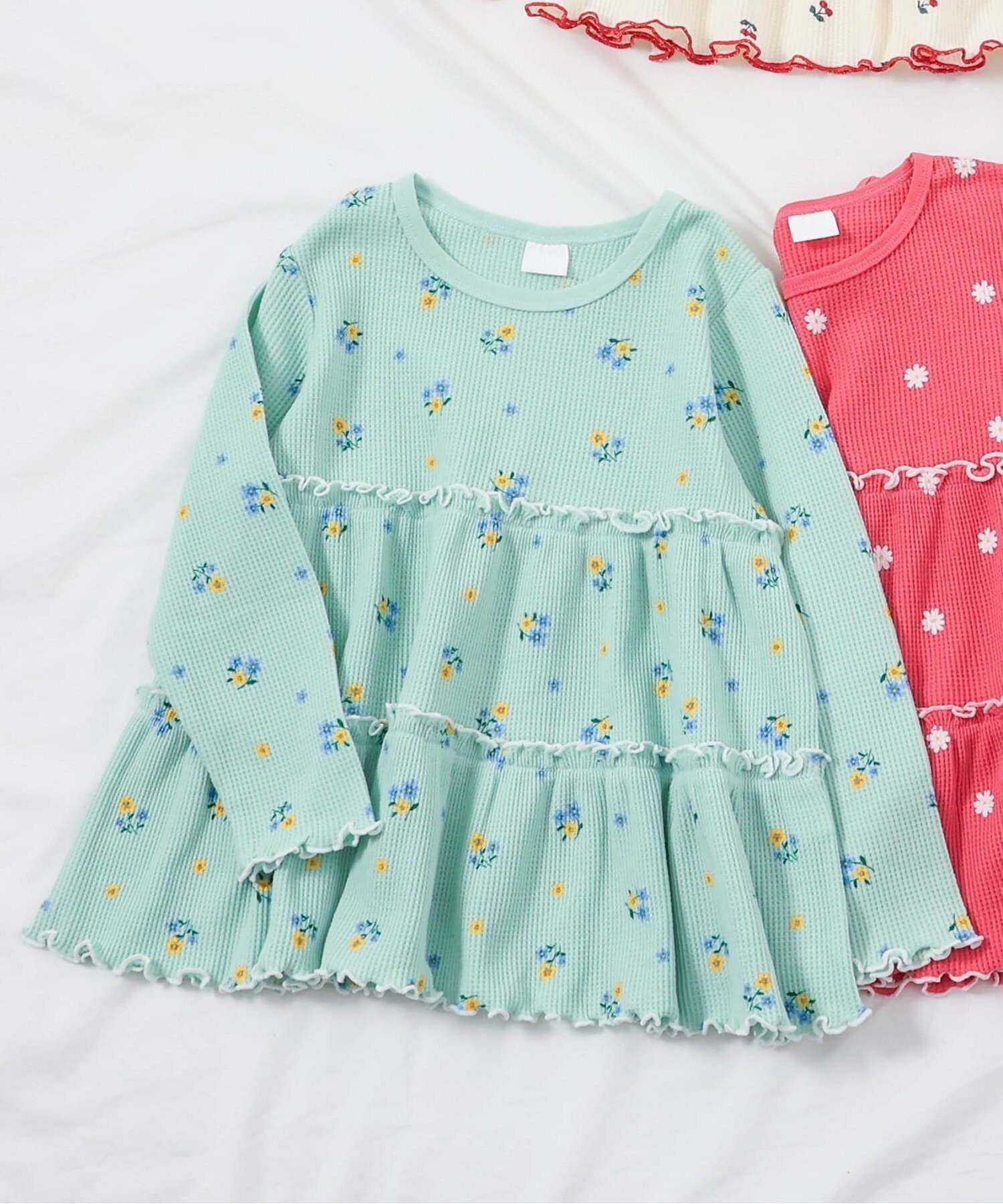 【エフオー オンラインストア/F.O.Online Store / KIDS】の【新色追加/WEB限定】ワッフルティアードTシャツ インテリア・キッズ・メンズ・レディースファッション・服の通販 founy(ファニー) 　ファッション　Fashion　キッズファッション　Fashion for Kids　ワッフル　Waffle, Waffle Knit　長袖　Long Sleeve, Full Sleeve　ミント|ID: prp329100004852285 ipo3291000000035991702