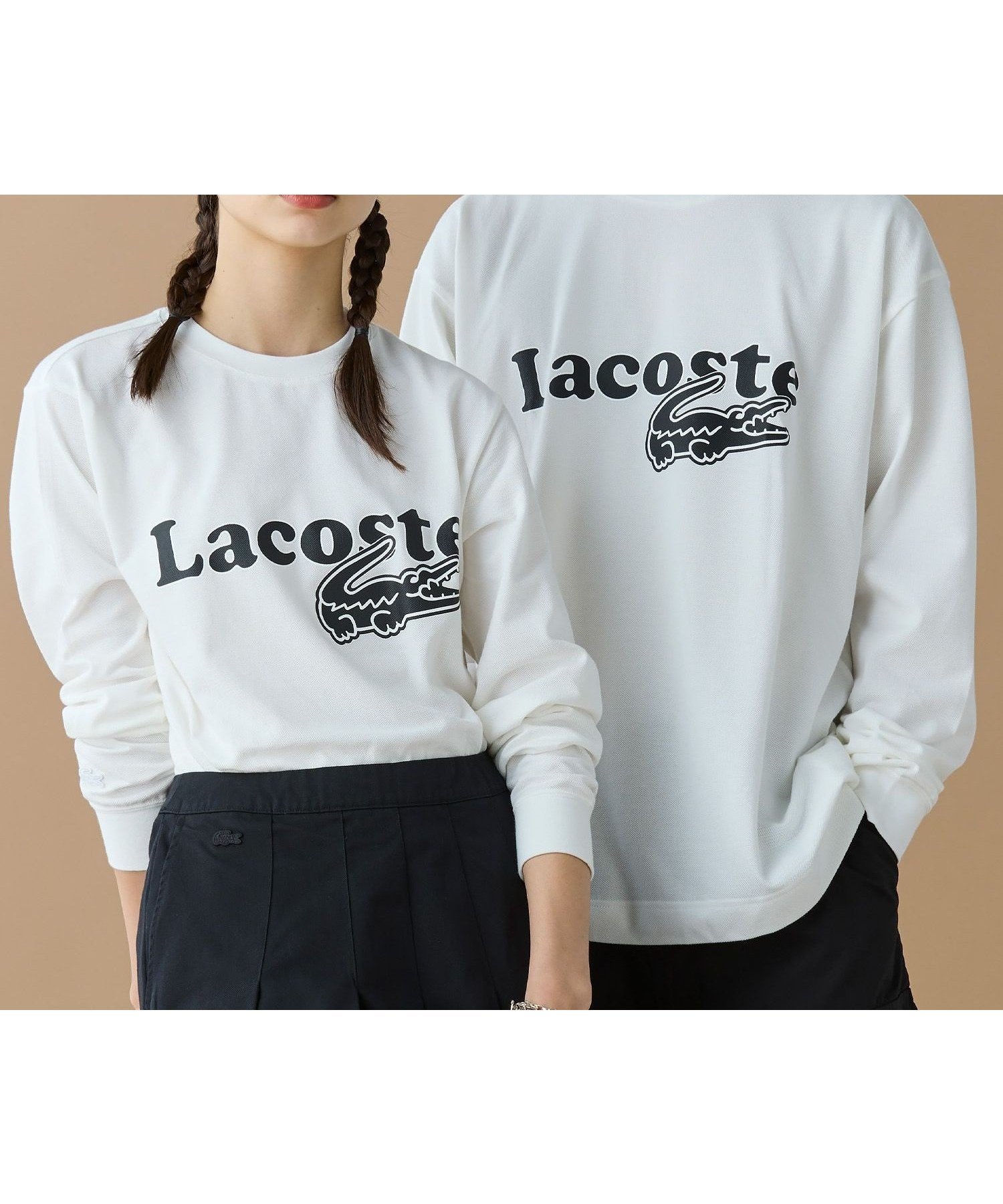 【ラコステ/LACOSTE】の【オンライン限定】LACOSTE 鹿の子オーバーサイズプリント ロングスリーブTシャツ インテリア・キッズ・メンズ・レディースファッション・服の通販 founy(ファニー) 　ファッション　Fashion　レディースファッション　Fashion for Women　トップス・カットソー　Cut & Sew Tops　シャツ・ブラウス・オフィスカジュアル　Elegant Blouses & Button-Ups　ロングTシャツ・Tシャツ　Longline T-Shirts & Tees　インナー　Innerwear　クラシック　Classic, Timeless Style　クール　Cool, Chic　鹿の子　Piqué, Kanoko Fabric　スマート　Smart, Elegant　スリーブ　Sleeve, Long Sleeve / Short Sleeve　センター　Center, Center Line　フィット　Fit, Slim Fit　フレア　Flare, Flared　フロント　Front, Front Design　プリント　Print, Printed Pattern　ミックス　Mix, Mixed Style　リラックス　Relax, Relaxed Fit　ロング　Long, Long-Length　おすすめ　Recommended / Our Picks　ホワイト|ID: prp329100004853024 ipo3291000000036038925