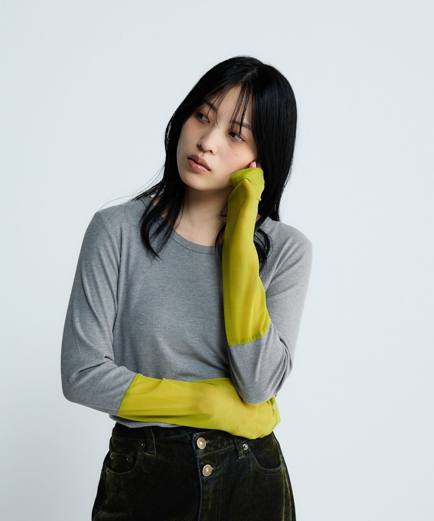 【ジーナシス/JEANASiS】のドッキングテレコLS TEE インテリア・キッズ・メンズ・レディースファッション・服の通販 founy(ファニー) 　ファッション　Fashion　レディースファッション　Fashion for Women　おすすめ　Recommended / Our Picks　インナー　Innerwear　カーディガン　Cardigan, Knitwear　サロペ　Salopette, Salopette Dress　ジャケット　Jacket, Outerwear　スウェット / スエット　Sweatshirt, Sweatwear　ストレッチ　Stretch, Stretchy Fabric　テレコ　Ribbed, Rib Stitch　トレンド　Trend, Trending Now　ドッキング　Docking, Mixed Material　フィット　Fit, Slim Fit　ラウンド　Round, Round Neck　レース　Lace, Lace Fabric　今季　This Season, Current Season　グレー×イエロー|ID: prp329100004853119 ipo3291000000035648340