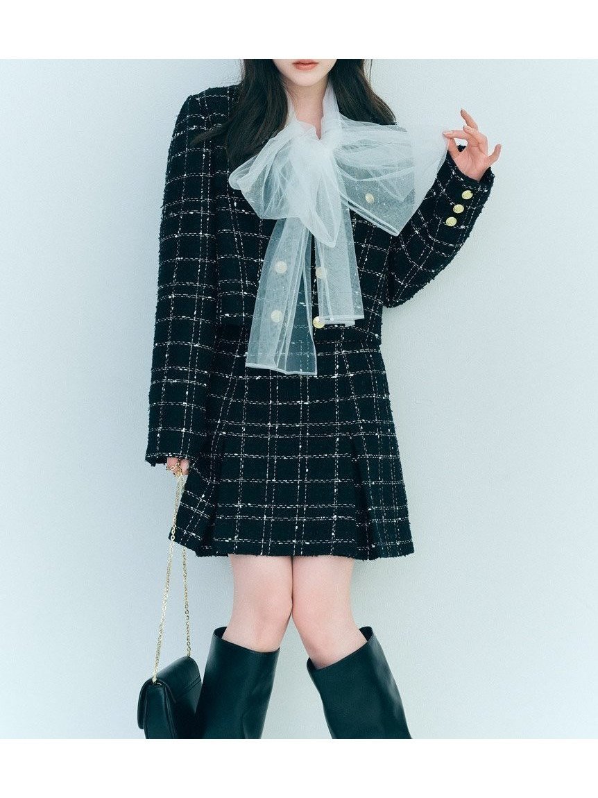 【スナイデル/SNIDEL】のバリエツイードスカート インテリア・キッズ・メンズ・レディースファッション・服の通販 founy(ファニー) 　ファッション　Fashion　レディースファッション　Fashion for Women　スカート　Skirts　イエロー　Yellow　ウェーブ　Wavy Pattern　春　Spring　ジャケット　Jacket, Outerwear　スマート　Smart, Elegant　チェック　Check, Plaid, Tartan　ツイード　Twill, Twill Weave　プリーツ　Pleats, Pleated　ボックス　Boxy, Box Shape　ワンポイント　One Point, Statement Accent　おすすめ　Recommended / Our Picks　NVY[089]|ID: prp329100004853152 ipo3291000000035648730