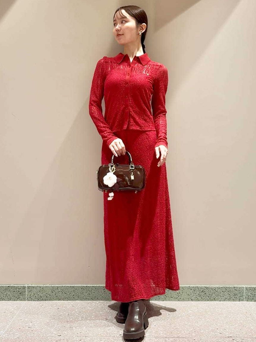 【スナイデル/SNIDEL】のカットレースナロースカート インテリア・キッズ・メンズ・レディースファッション・服の通販 founy(ファニー) 　ファッション　Fashion　レディースファッション　Fashion for Women　スカート　Skirts　エレガント 上品　Elegant　今季　This Season, Current Season　ストレート　Straight, Straight Cut　スマート　Smart, Elegant　フィット　Fit, Slim Fit　フロント　Front, Front Design　レース　Lace, Lace Fabric　ロング　Long, Long-Length　おすすめ　Recommended / Our Picks　RED[046]|ID: prp329100004853216 ipo3291000000035649044