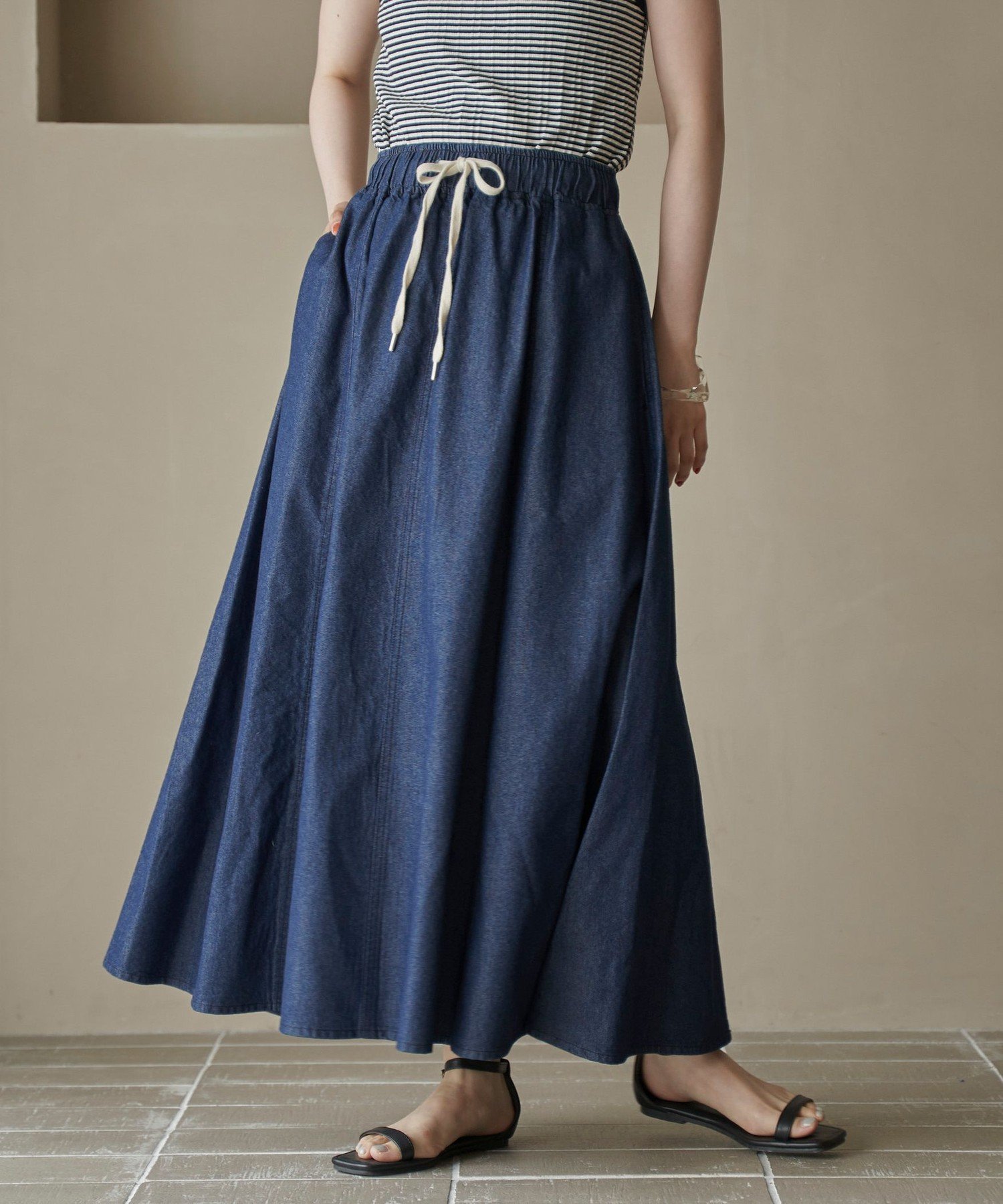 【コーエン/COEN】のコットンレーヨンデニムパネルフレアスカート インテリア・キッズ・メンズ・レディースファッション・服の通販 founy(ファニー) 　ファッション　Fashion　レディースファッション　Fashion for Women　スカート　Skirts　Aライン・フレアスカート　A-Line & Flared Skirts　キャミワンピース　Cami Dress, Slip Dress　シューズ　Shoes, Footwear　セットアップ　Set-Up, Coordinated Outfit　デニム　Denim, Jeans Material　フレア　Flare, Flared　ポケット　Pocket, Pocket Detail　半袖　Short Sleeve, Half Sleeve　リラックス　Relax, Relaxed Fit　ワイド　Wide, Wide Fit　おすすめ　Recommended / Our Picks　夏　Summer　NAVY|ID: prp329100004853219 ipo3291000000036317179