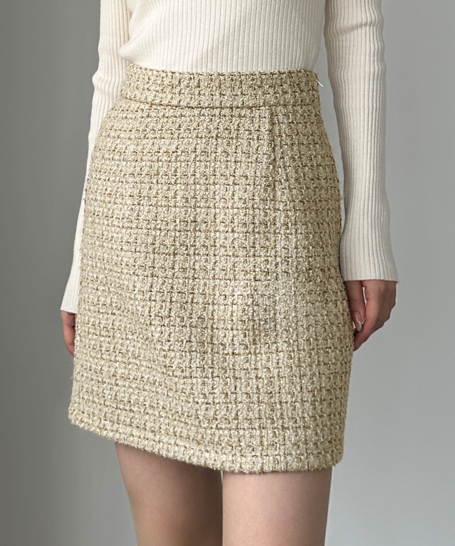 【ジュノア/JUNOAH】のLouere ラメファンシーツイードミニスカート(インパン付き,ウール混) インテリア・キッズ・メンズ・レディースファッション・服の通販 founy(ファニー) 　ファッション　Fashion　レディースファッション　Fashion for Women　スカート　Skirts　ミニスカート　Mini Skirts　ベージュ|ID: prp329100004853351 ipo3291000000035793509