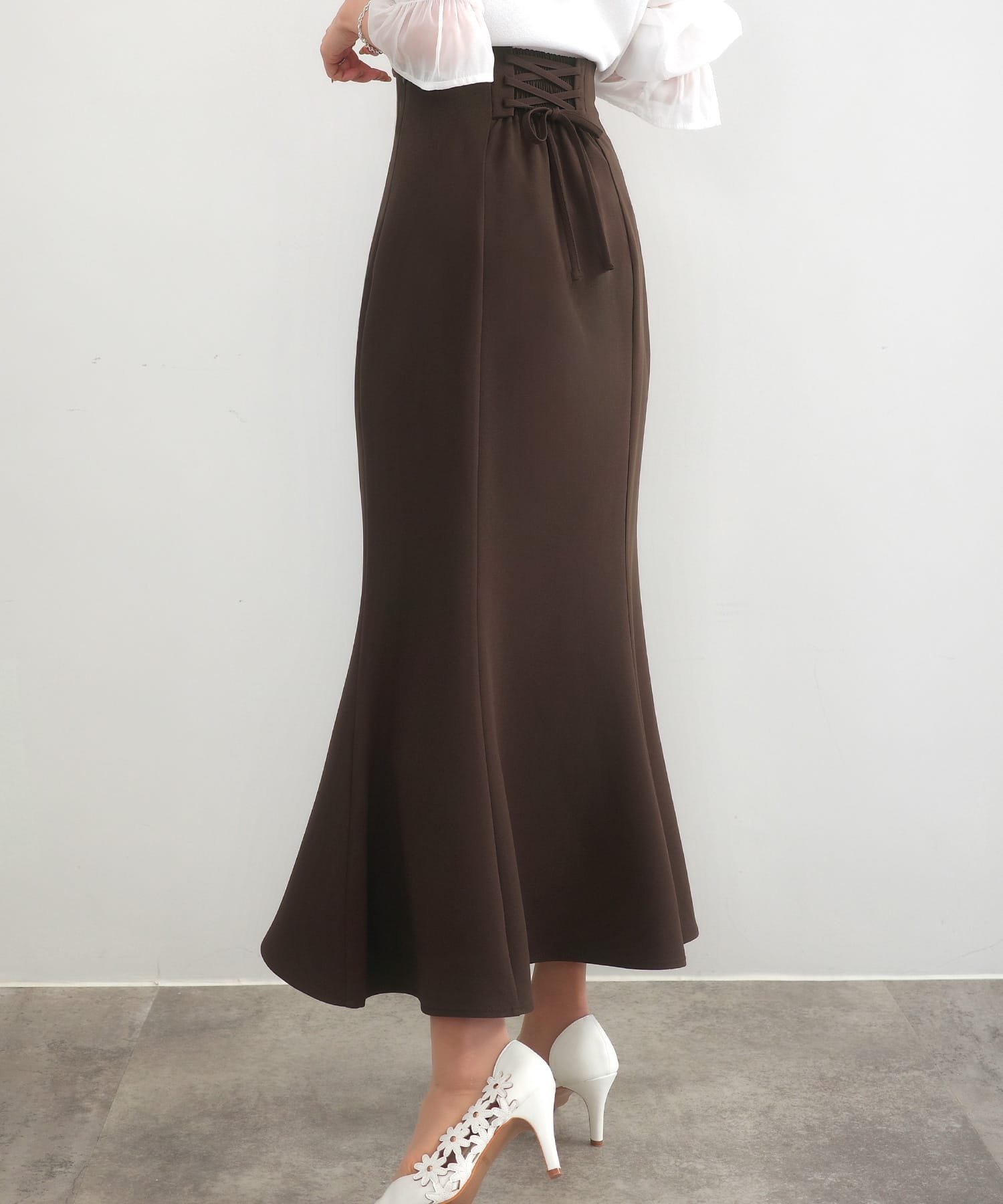 【ジュノア/JUNOAH】のセネア レースアップマーメイドスカート インテリア・キッズ・メンズ・レディースファッション・服の通販 founy(ファニー) 　ファッション　Fashion　レディースファッション　Fashion for Women　スカート　Skirts　ブラウン|ID: prp329100004853378 ipo3291000000035649745