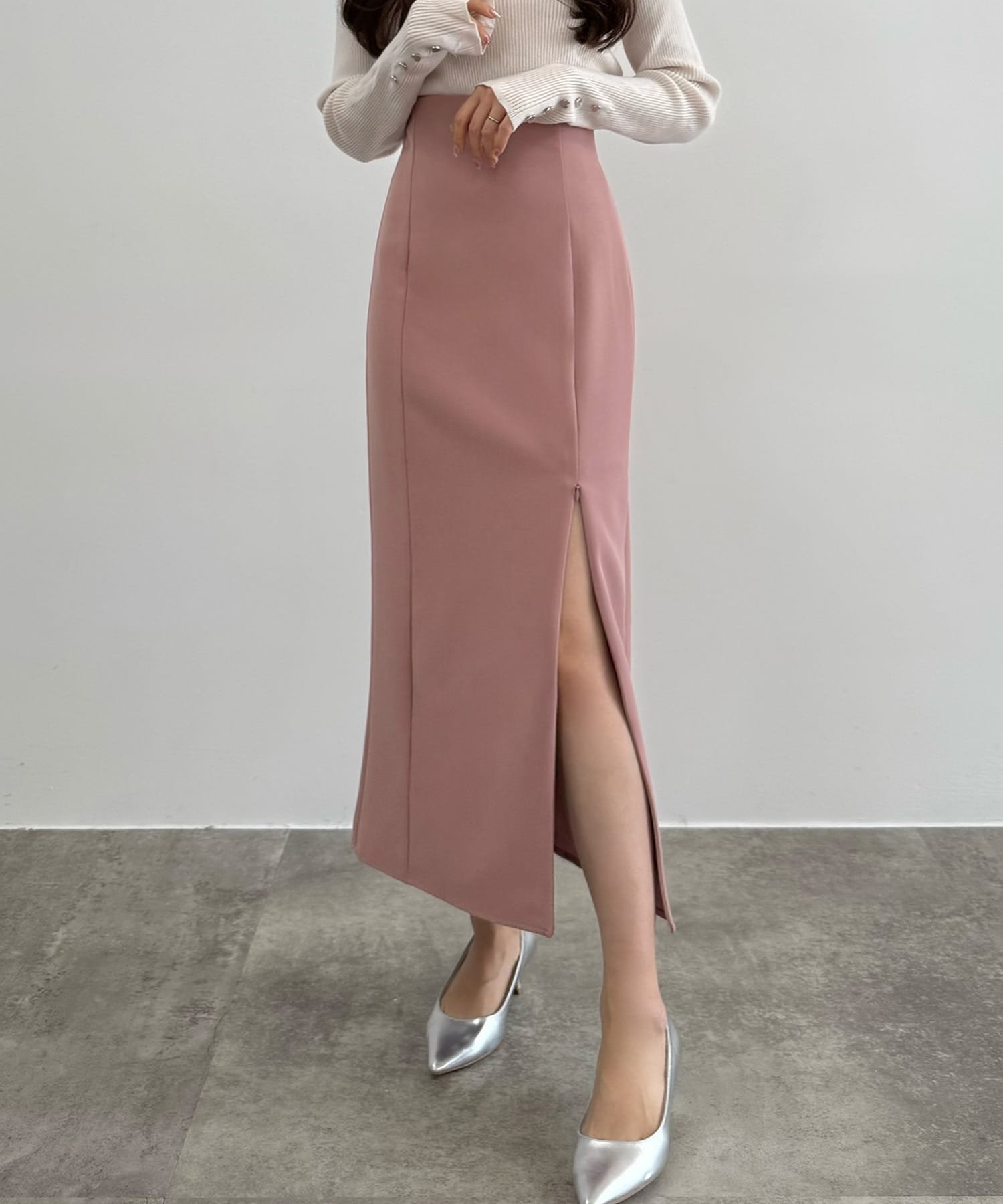 【ジュノア/JUNOAH】のCENEA ハイウエストジップIラインスカート(通年生地) インテリア・キッズ・メンズ・レディースファッション・服の通販 founy(ファニー) 　ファッション　Fashion　レディースファッション　Fashion for Women　スカート　Skirts　ピンク|ID: prp329100004853398 ipo3291000000035707331