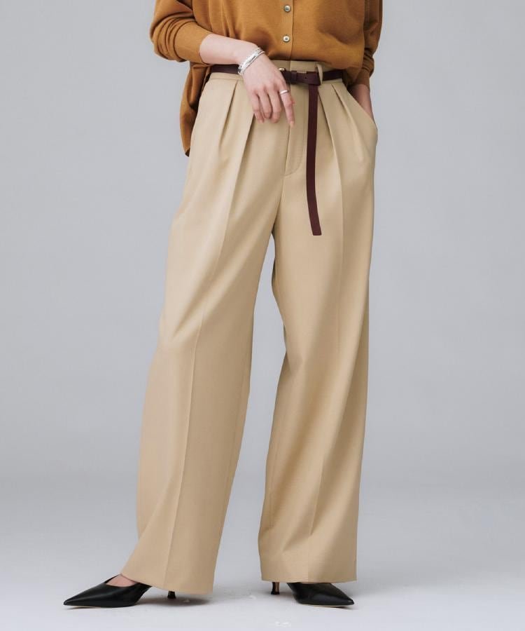 【アンタイトル/UNTITLED】の【洗える/はっ水/後ろウエストゴム】ストレッチ2タックワイドパンツ インテリア・キッズ・メンズ・レディースファッション・服の通販 founy(ファニー) 　ファッション　Fashion　レディースファッション　Fashion for Women　パンツ　Pants & Trousers　洗える　Machine Washable　軽量　Lightweight, Ultra Light　ストレッチ　Stretch, Stretchy Fabric　スマート　Smart, Elegant　センター　Center, Center Line　バランス　Balance, Style Balance　ベーシック　Basic, Essential　ポケット　Pocket, Pocket Detail　おすすめ　Recommended / Our Picks　ベージュ|ID: prp329100004853849 ipo3291000000035669009