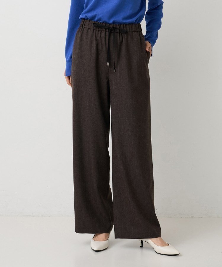 【アンタイトル/UNTITLED】の【ウエストゴム/リラックス】ソフトフラノワイドパンツ インテリア・キッズ・メンズ・レディースファッション・服の通販 founy(ファニー) 　ファッション　Fashion　レディースファッション　Fashion for Women　パンツ　Pants & Trousers　ストライプ　Stripe, Striped Pattern　スマート　Smart, Elegant　ドローストリング　Drawstring, Pull Cord　フォーマル　Formal, Dressy　ポケット　Pocket, Pocket Detail　リラックス　Relax, Relaxed Fit　ワイド　Wide, Wide Fit　無地　Plain, Solid Color　ブラウン|ID: prp329100004853863 ipo3291000000035669406