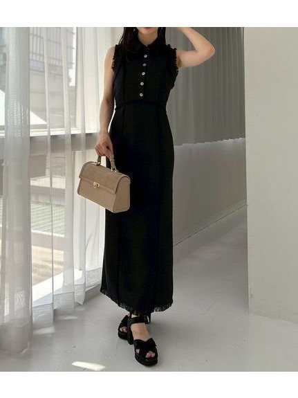 【フレイ アイディー/FRAY I.D】の【00サイズ】フリンジデザインツイードポロワンピース インテリア・キッズ・メンズ・レディースファッション・服の通販 founy(ファニー) 　ファッション　Fashion　レディースファッション　Fashion for Women　ワンピース　Dresses　インナー　Innerwear　キャミソール　Camisole, Spaghetti Strap Top　ストレート　Straight, Straight Cut　スマート　Smart, Elegant　チェック　Check, Plaid, Tartan　ツイード　Twill, Twill Weave　トレンド　Trend, Trending Now　人気　Popular, Best Seller　フィット　Fit, Slim Fit　フリンジ　Fringe, Tassel　無地　Plain, Solid Color　ラグジュアリー　Luxury, Elegant　リボン　Ribbon, Bow　BLK[009]|ID: prp329100004853906 ipo3291000000035670773