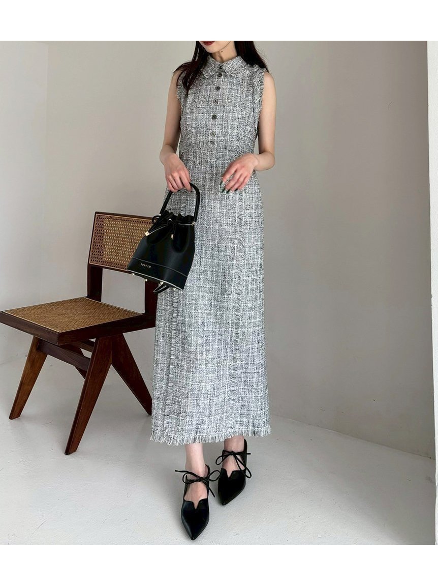 【フレイ アイディー/FRAY I.D】の【00サイズ】フリンジデザインツイードポロワンピース インテリア・キッズ・メンズ・レディースファッション・服の通販 founy(ファニー) 　ファッション　Fashion　レディースファッション　Fashion for Women　ワンピース　Dresses　インナー　Innerwear　キャミソール　Camisole, Spaghetti Strap Top　ストレート　Straight, Straight Cut　スマート　Smart, Elegant　チェック　Check, Plaid, Tartan　ツイード　Twill, Twill Weave　トレンド　Trend, Trending Now　人気　Popular, Best Seller　フィット　Fit, Slim Fit　フリンジ　Fringe, Tassel　無地　Plain, Solid Color　ラグジュアリー　Luxury, Elegant　リボン　Ribbon, Bow　MIX[930]|ID: prp329100004853906 ipo3291000000035670775