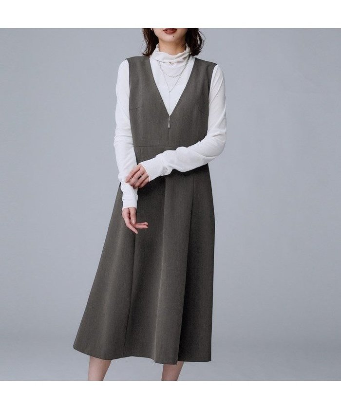 【アンタイトル/UNTITLED】の【Aライン/ワンピース】Vネックジャンパースカート インテリア・キッズ・メンズ・レディースファッション・服の通販 founy(ファニー) https://founy.com/ ファッション Fashion レディースファッション Fashion for Women スカート Skirts おすすめ Recommended / Our Picks コンパクト Compact, Small Size ストレッチ Stretch, Stretchy Fabric スマート Smart, Elegant ダブル Double, Double-Breasted フォルム Silhouette, Form ポケット Pocket, Pocket Detail |ID: prp329100004853921 ipo3291000000035671195