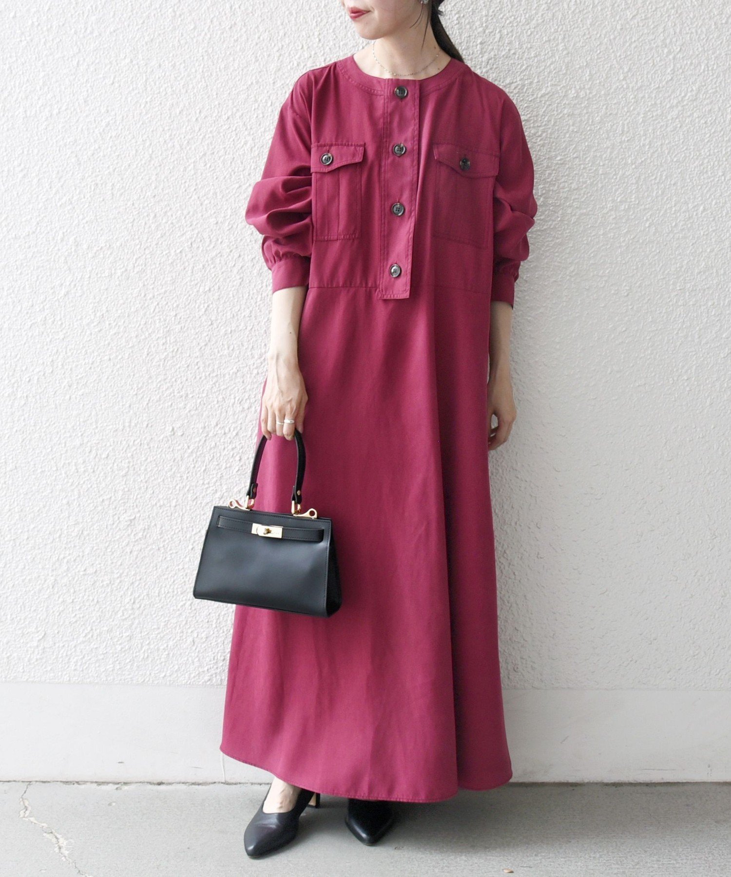 【シップス フォー ウィメン/SHIPS】のSHIPS any 洗濯機可能 ピーチスキン クルーネック ポケット フレア ワンピース インテリア・キッズ・メンズ・レディースファッション・服の通販 founy(ファニー) 　ファッション　Fashion　レディースファッション　Fashion for Women　ワンピース　Dresses　ヴィンテージ　Vintage Style　洗える　Machine Washable　クラシカル　Classical, Vintage-Inspired　軽量　Lightweight, Ultra Light　シューズ　Shoes, Footwear　スニーカー　Sneakers, Trainers　スポーティ　Sporty, Casual Athletic　タイツ　Tights, Legwear　タートル　Turtleneck, Turtle Collar　トレンド　Trend, Trending Now　バランス　Balance, Style Balance　ピーチ　Peach, Soft Touch　フラップ　Flap, Flap Pocket　フレア　Flare, Flared　ポケット　Pocket, Pocket Detail　おすすめ　Recommended / Our Picks　エレガント 上品　Elegant　2025年　2025　2025-2026秋冬・A/W　Autumn/Winter 2025–26 AW25–26　ワイン|ID: prp329100004853924 ipo3291000000035671264