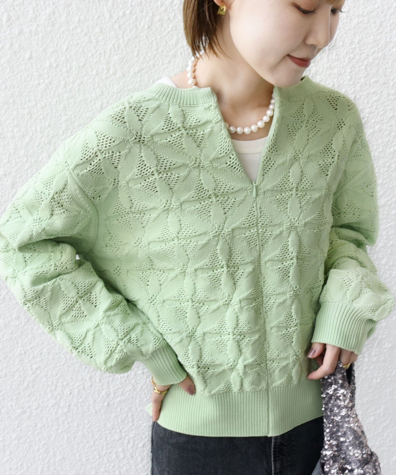 【シップス フォー ウィメン/SHIPS】の【WEB限定】 洗濯機可能 2WAY フラワー ジャカード ハーフ ジップ プルオーバー インテリア・キッズ・メンズ・レディースファッション・服の通販 founy(ファニー) 　ファッション　Fashion　レディースファッション　Fashion for Women　トップス・カットソー　Cut & Sew Tops　カジュアルプルオーバー・ニットトップス　Pullovers & Knit Tops / Casual Pullovers　インナー　Innerwear　春　Spring　ジップ　Zip, Zipper　ジャカード／ジャガード　Jacquard, Woven Pattern　タンク　Tank Top, Sleeveless Top　タートルネック　Turtleneck, High Neck　ハーフ　Half, Half-Length　フラワー　Flower, Floral　ボトム　Bottoms, Lower Wear　ポケット　Pocket, Pocket Detail　モチーフ　Motif, Design Theme　2025年　2025　2025-2026秋冬・A/W　Autumn/Winter 2025–26 AW25–26　ライトグリーン|ID: prp329100004854214 ipo3291000000035702296