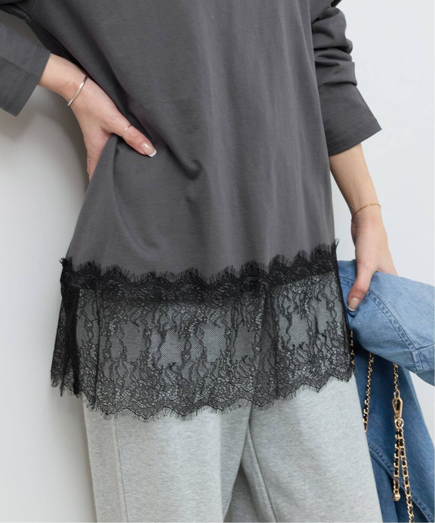 【ジャーナルスタンダード レリューム/JOURNAL STANDARD relume】のレースヘムロンT インテリア・キッズ・メンズ・レディースファッション・服の通販 founy(ファニー) ファッション Fashion レディースファッション Fashion for Women トップス・カットソー Cut & Sew Tops ロングTシャツ・Tシャツ Longline T-Shirts & Tees 2026年 2026 インナー Innerwear カーディガン Cardigan, Knitwear ジャケット Jacket, Outerwear トレンド Trend, Trending Now ラッセル Raschel, Raschel Lace レース Lace, Lace Fabric ブラック A|ID: prp329100004854294 ipo3291000000036073225