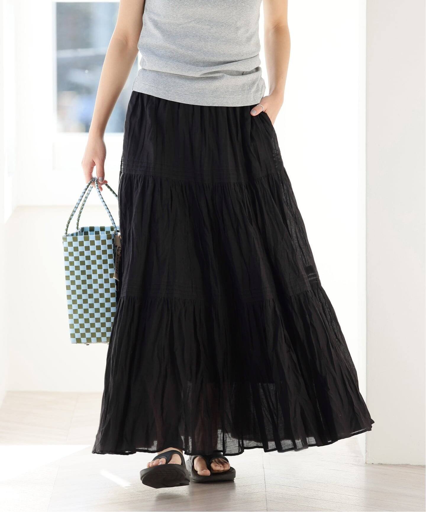 【ジャーナルスタンダード レリューム/JOURNAL STANDARD relume】の《WEB限定追加》コットンボイルクリンクルティアードスカート インテリア・キッズ・メンズ・レディースファッション・服の通販 founy(ファニー) 　ファッション　Fashion　レディースファッション　Fashion for Women　スカート　Skirts　ティアードスカート　Tiered Skirts　春　Spring　トレンド　Trend, Trending Now　ドット　Polka Dot, Dot Pattern　ポケット　Pocket, Pocket Detail　S/S・春夏　SS, Spring/Summer, Warm Season　夏　Summer　旅行　Travel　2026年　2026　ブラック|ID: prp329100004854357 ipo3291000000036293003