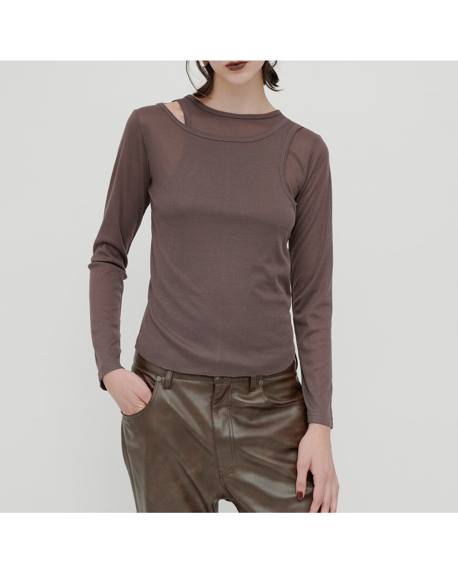 【エイチオーヴィー/H O V】のkiehtova/LAYERED SHEER TOPS /レイヤード シアー トップス 長袖 インテリア・キッズ・メンズ・レディースファッション・服の通販 founy(ファニー) 　ファッション　Fashion　レディースファッション　Fashion for Women　トップス・カットソー　Cut & Sew Tops　エアリー　Airy Texture　シアー　Sheer, See-Through　モダン　Modern, Contemporary　夏　Summer　長袖　Long Sleeve, Full Sleeve　brown|ID: prp329100004854771 ipo3291000000036071501