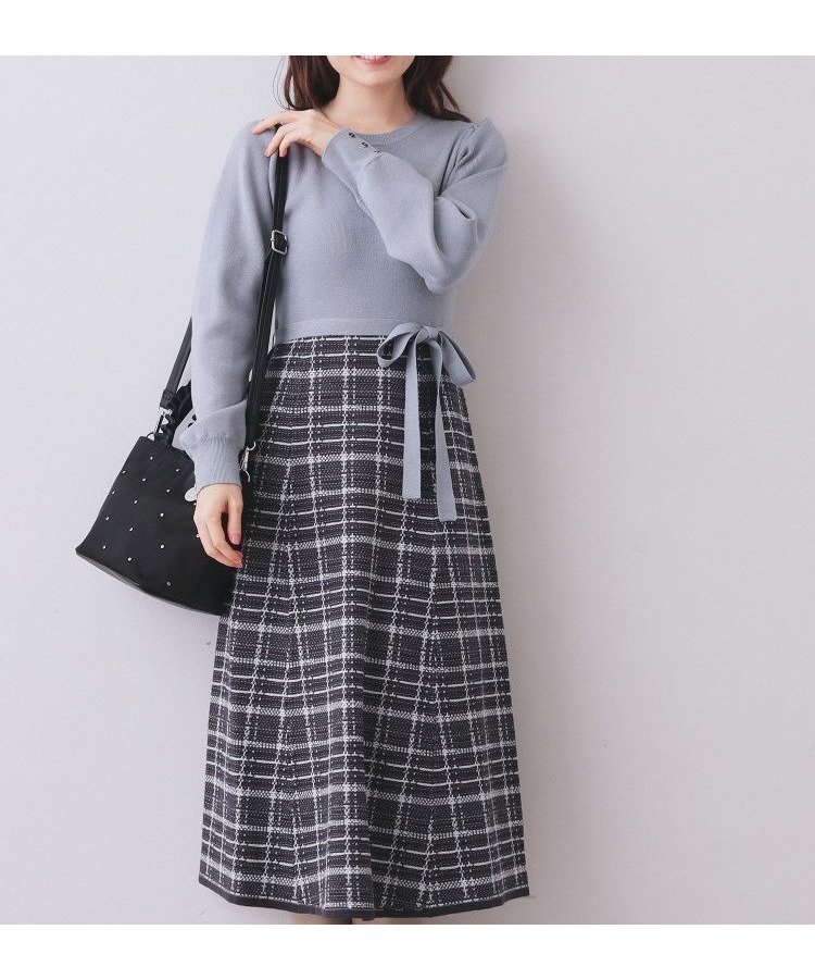 【インデックス/INDEX】のチェックラメジャカードニットワンピース インテリア・キッズ・メンズ・レディースファッション・服の通販 founy(ファニー) 　ファッション　Fashion　レディースファッション　Fashion for Women　ワンピース　Dresses　ニットワンピース　Knit Dresses　ギャザー　Gathered, Ruffled　シンプル　Simple, Minimal　ジャカード／ジャガード　Jacquard, Woven Pattern　スマート　Smart, Elegant　チェック　Check, Plaid, Tartan　フィット　Fit, Slim Fit　ポケット　Pocket, Pocket Detail　楽ちん　Easy Fit, Comfortable　エレガント 上品　Elegant　ブルー|ID: prp329100004854918 ipo3291000000036205203