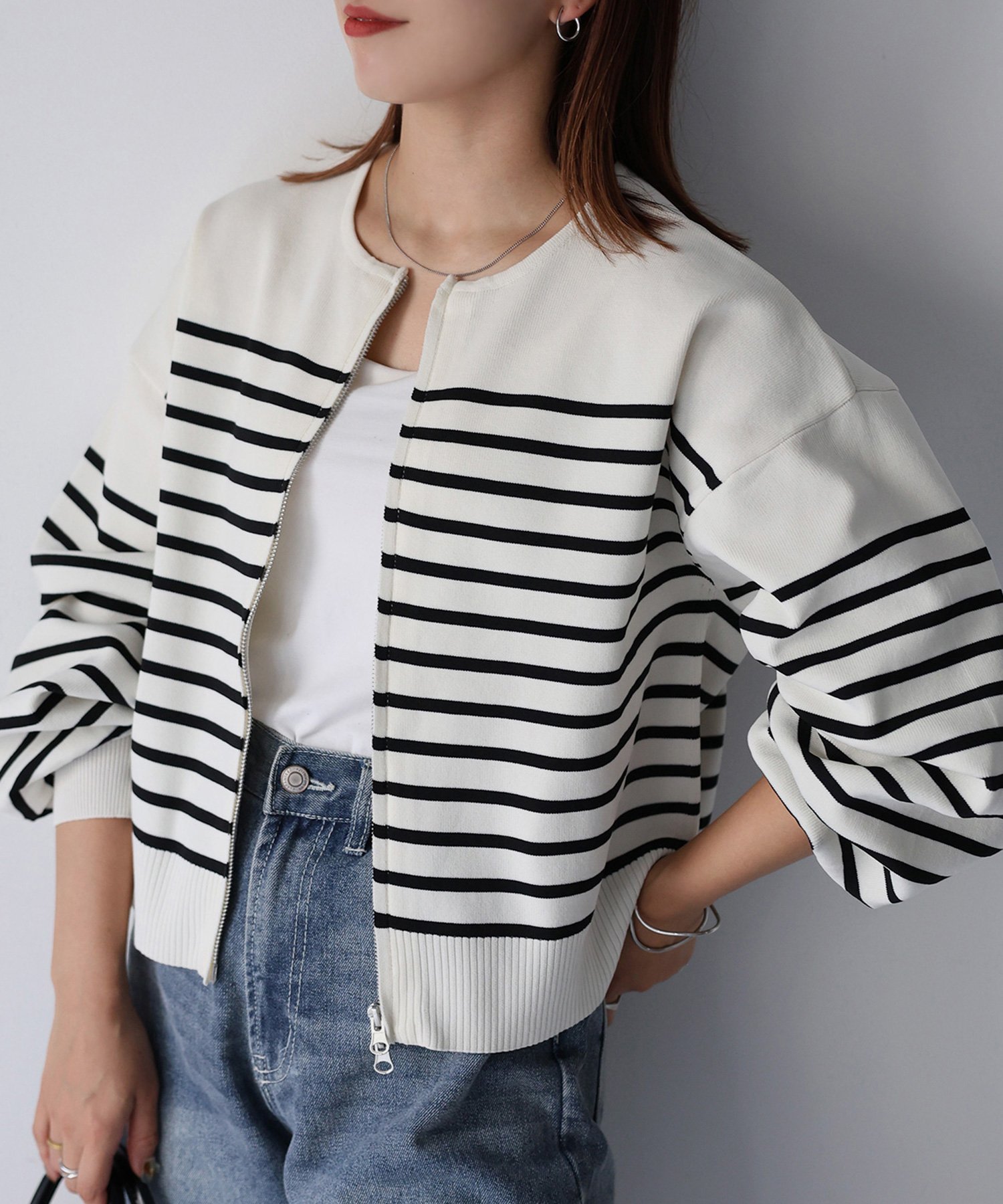 【リベリー/Riberry】の【手洗い可能】スポンディッシュダブルジップカーデ インテリア・キッズ・メンズ・レディースファッション・服の通販 founy(ファニー) 　ファッション　Fashion　レディースファッション　Fashion for Women　オケージョン　Occasion Wear　春　Spring　洗える　Machine Washable　秋　Autumn　カーディガン　Cardigan, Knitwear　軽量　Lightweight, Ultra Light　シンプル　Simple, Minimal　ジップ　Zip, Zipper　ストレッチ　Stretch, Stretchy Fabric　スラックス　Slacks, Dress Pants　デニム　Denim, Jeans Material　トレンド　Trend, Trending Now　長袖　Long Sleeve, Full Sleeve　バランス　Balance, Style Balance　フォーマル　Formal, Dressy　ベーシック　Basic, Essential　ロング　Long, Long-Length　A/W・秋冬　Autumn/Winter　再入荷　Restock / Back in Stock　おすすめ　Recommended / Our Picks　ホワイト×ブラック|ID: prp329100004855733 ipo3291000000036070217