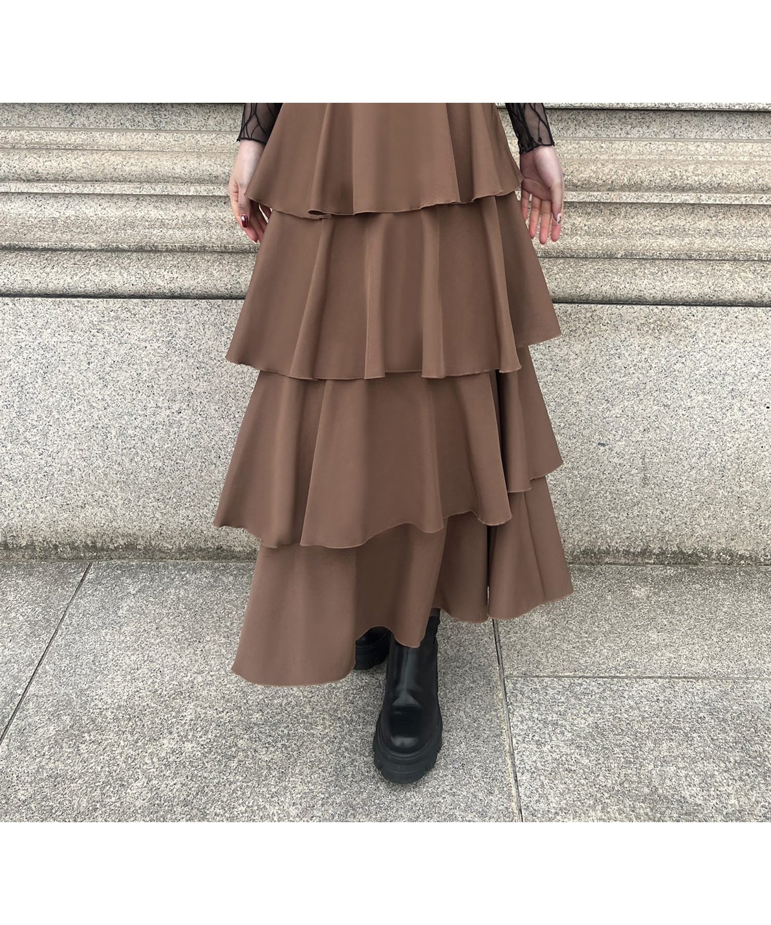 【ジュノア/JUNOAH】のコルセットデザインフリルスカート インテリア・キッズ・メンズ・レディースファッション・服の通販 founy(ファニー) 　ファッション　Fashion　レディースファッション　Fashion for Women　スカート　Skirts　ブラウン|ID: prp329100004855735 ipo3291000000036258074