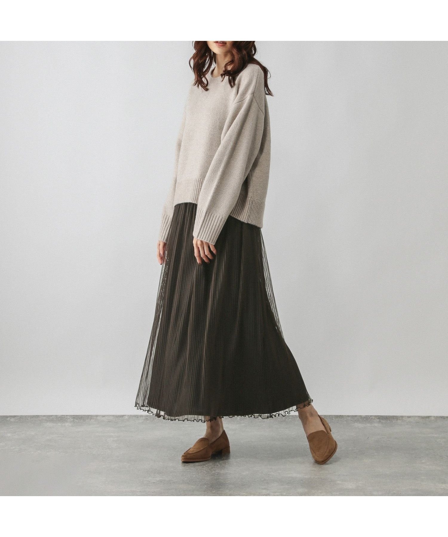 【グローバルワーク/GLOBAL WORK】のフワフワHugmeプリーツスカートSET/580923 インテリア・キッズ・メンズ・レディースファッション・服の通販 founy(ファニー) 　ファッション　Fashion　レディースファッション　Fashion for Women　スカート　Skirts　プリーツスカート / 上品フェミニンスタイル　Pleated Skirts　おすすめ　Recommended / Our Picks　セットアップ　Set-Up, Coordinated Outfit　フェザー　Feather, Feather Detail　プリーツ　Pleats, Pleated　グレージュ×カーキブラウン11|ID: prp329100004855791 ipo3291000000035797679