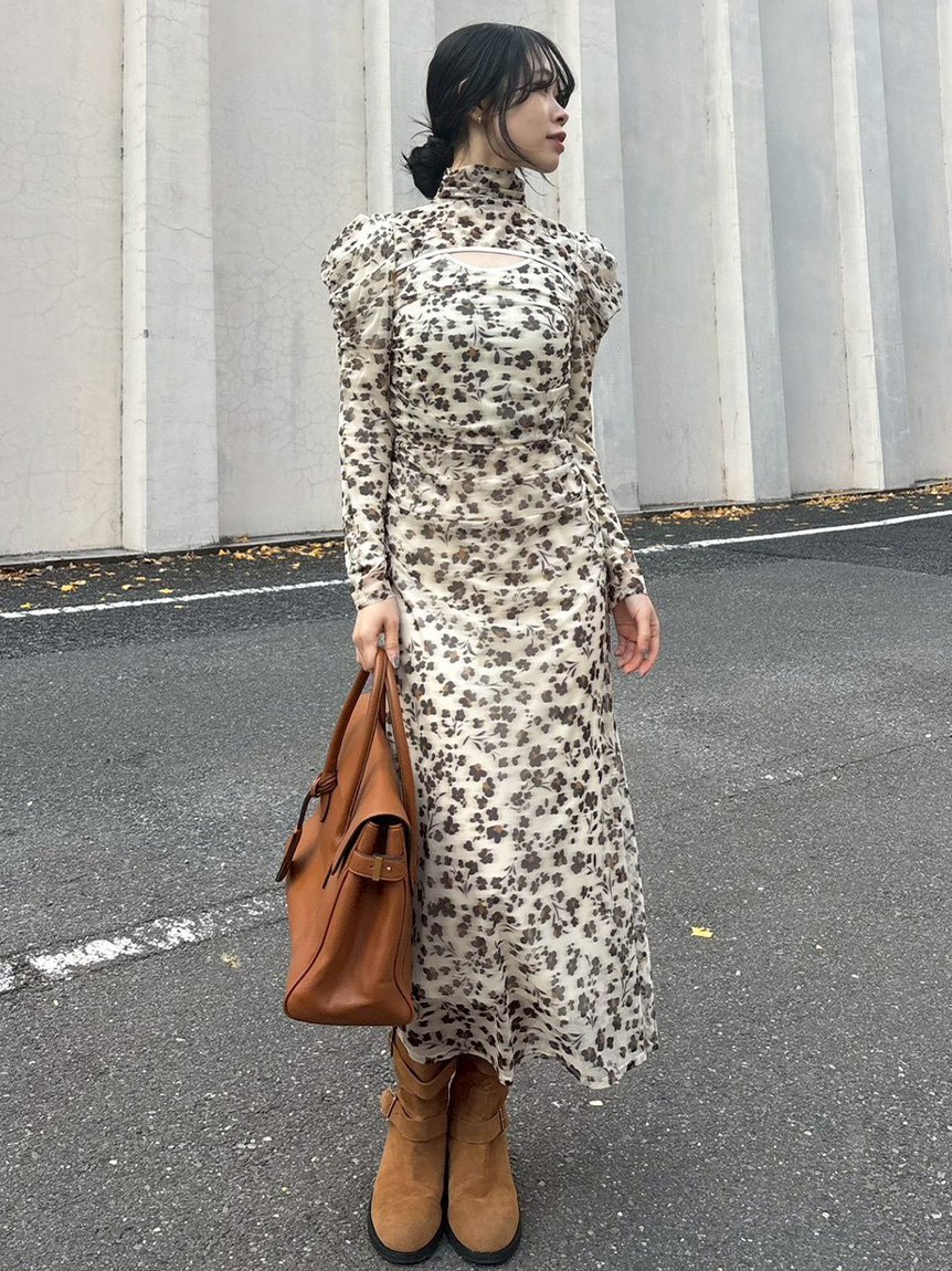 【リリーブラウン/Lily Brown】のカッティングチュールプリントワンピース インテリア・キッズ・メンズ・レディースファッション・服の通販 founy(ファニー) 　雑誌掲載アイテム　Magazine Picks & Fashion Features　ファッション雑誌　Fashion Magazines　レイ　Ray　ファッション　Fashion　レディースファッション　Fashion for Women　ワンピース　Dresses　エレガント 上品　Elegant　オケージョン　Occasion Wear　カッティング　Cutting Detail　ギャザー　Gathered, Ruffled　3月号　March Issue　スマート　Smart, Elegant　雑誌　Magazine, Fashion Magazine　デコルテ　Décolleté, Neckline　ドレス　Dress, One-Piece　フィット　Fit, Slim Fit　フラワー　Flower, Floral　プリント　Print, Printed Pattern　モチーフ　Motif, Design Theme　おすすめ　Recommended / Our Picks　BEG[037]|ID: prp329100004855866 ipo3291000000035799398