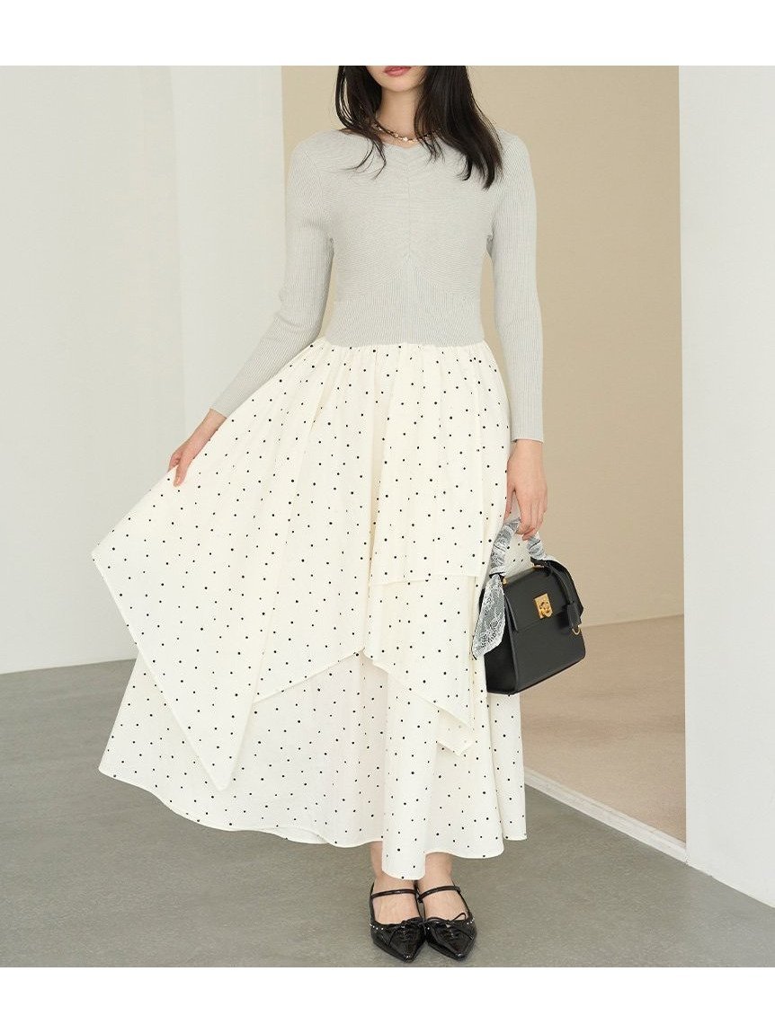 【リリーブラウン/Lily Brown】のニットドッキングワンピース インテリア・キッズ・メンズ・レディースファッション・服の通販 founy(ファニー) 　ファッション　Fashion　レディースファッション　Fashion for Women　ワンピース　Dresses　ギャザー　Gathered, Ruffled　コルセット　Corset, Bustier　スマート　Smart, Elegant　タフタ　Taffeta, Structured Fabric　ドッキング　Docking, Mixed Material　フロント　Front, Front Design　リブニット　Rib Knit, Ribbed Knit　エレガント 上品　Elegant　LGRY[005]|ID: prp329100004855889 ipo3291000000035799879