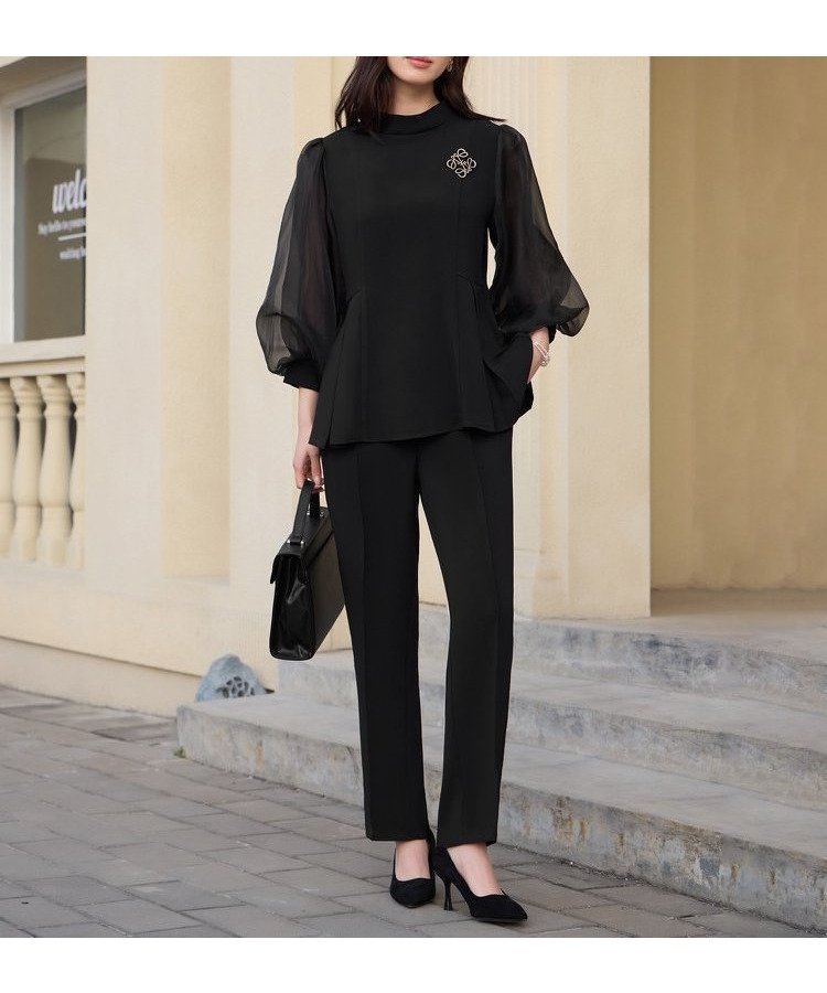 【ドレス/DRESS+】のリボン取り外し可能なセットアップ パンツドレス インテリア・キッズ・メンズ・レディースファッション・服の通販 founy(ファニー) 　ファッション　Fashion　レディースファッション　Fashion for Women　セットアップ　Matching Sets　レディースパンツ・ボトムス　Pants & Trousers / Bottoms　エアリー　Airy Texture　シアー　Sheer, See-Through　シンプル　Simple, Minimal　スラックス　Slacks, Dress Pants　スリーブ　Sleeve, Long Sleeve / Short Sleeve　セットアップ　Set-Up, Coordinated Outfit　センター　Center, Center Line　ドレス　Dress, One-Piece　フレア　Flare, Flared　ポケット　Pocket, Pocket Detail　リボン　Ribbon, Bow　リラックス　Relax, Relaxed Fit　ブラック|ID: prp329100004855909 ipo3291000000036042575