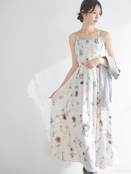 【スナイデル/SNIDEL】のカーデセットフローラルプリントキャミワンピース 人気、トレンドファッション・服の通販 founy(ファニー) 　ファッション　Fashion　レディースファッション　Fashion for Women　ワンピース　Dresses　キャミソールワンピース　Camisole Dresses　エレガント 上品　Elegant　春　Spring　カーディガン　Cardigan, Knitwear　キャミソール　Camisole, Spaghetti Strap Top　シャーリング　Shirring, Ruched　ショート　Short, Short Length　デコルテ　Décolleté, Neckline　フィット　Fit, Slim Fit　メタル　Metal, Metal Parts　リボン　Ribbon, Bow　ロング　Long, Long-Length　ローズ　Rose, Rose Motif　S/S・春夏　SS, Spring/Summer, Warm Season　おすすめ　Recommended / Our Picks　夏　Summer　 other-1|ID: prp329100004855921 ipo3291000000036042709