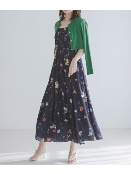 【スナイデル/SNIDEL】のカーデセットフローラルプリントキャミワンピース インテリア・キッズ・メンズ・レディースファッション・服の通販 founy(ファニー) 　ファッション　Fashion　レディースファッション　Fashion for Women　ワンピース　Dresses　キャミソールワンピース　Camisole Dresses　エレガント 上品　Elegant　春　Spring　カーディガン　Cardigan, Knitwear　キャミソール　Camisole, Spaghetti Strap Top　シャーリング　Shirring, Ruched　ショート　Short, Short Length　デコルテ　Décolleté, Neckline　フィット　Fit, Slim Fit　メタル　Metal, Metal Parts　リボン　Ribbon, Bow　ロング　Long, Long-Length　ローズ　Rose, Rose Motif　S/S・春夏　SS, Spring/Summer, Warm Season　おすすめ　Recommended / Our Picks　夏　Summer　NVY[089]|ID: prp329100004855921 ipo3291000000036042718
