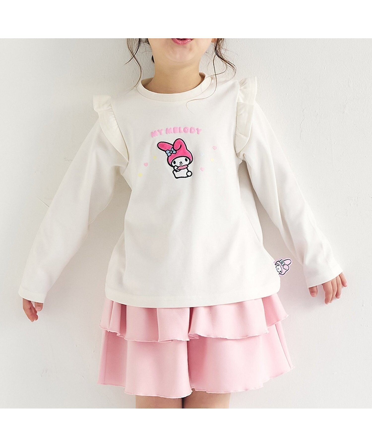 【エフオー オンラインストア/F.O.Online Store / KIDS】のサンリオキャラクターズフリルTシャツ インテリア・キッズ・メンズ・レディースファッション・服の通販 founy(ファニー) 　ファッション　Fashion　キッズファッション　Fashion for Kids　キャラクター　Character, Licensed Characters　コレクション　Collection, Seasonal Line　フリル　Frill, Ruffle　プリント　Print, Printed Pattern　ベロア　Velour, Soft Velvet　アイボリー|ID: prp329100004855922 ipo3291000000035993483