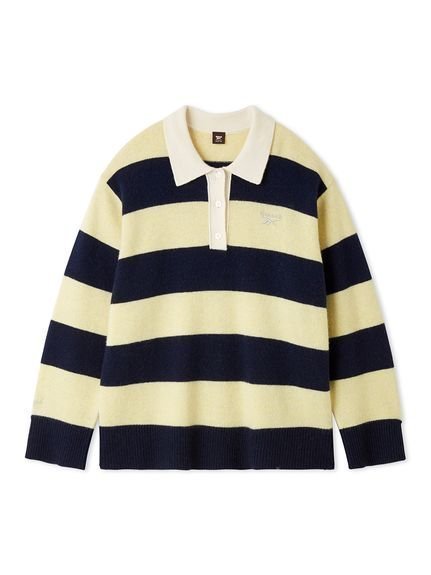 【フレイ アイディー/FRAY I.D】の【Reebok× FRAY I.D】ラガーカラーポロニットプルオーバー インテリア・キッズ・メンズ・レディースファッション・服の通販 founy(ファニー) 　ファッション　Fashion　レディースファッション　Fashion for Women　トップス・カットソー　Cut & Sew Tops　ニット　Knit Tops & Sweaters　カジュアルプルオーバー・ニットトップス　Pullovers & Knit Tops / Casual Pullovers　シルバー　Silver, Metallic Silver　スポーツ　Sports, Activewear　スマート　Smart, Elegant　なめらか　Smooth, Silky Texture　ボーダー　Border, Stripe　リラックス　Relax, Relaxed Fit　YEL[032]|ID: prp329100004855936 ipo3291000000035800894