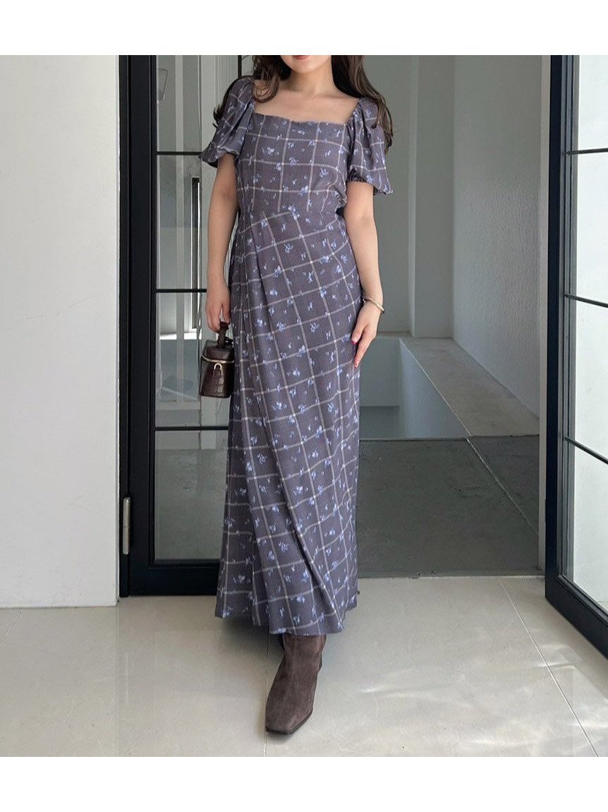 【フレイ アイディー/FRAY I.D】の【00サイズ】スクエアネックプリントワンピース インテリア・キッズ・メンズ・レディースファッション・服の通販 founy(ファニー) 　ファッション　Fashion　レディースファッション　Fashion for Women　ワンピース　Dresses　秋　Autumn　シャーリング　Shirring, Ruched　スクエア　Square, Square Shape　スマート　Smart, Elegant　チェック　Check, Plaid, Tartan　デコルテ　Décolleté, Neckline　定番　Standard, Basic Item　フィット　Fit, Slim Fit　プリント　Print, Printed Pattern　リボン　Ribbon, Bow　BLU[086]|ID: prp329100004855966 ipo3291000000036090918