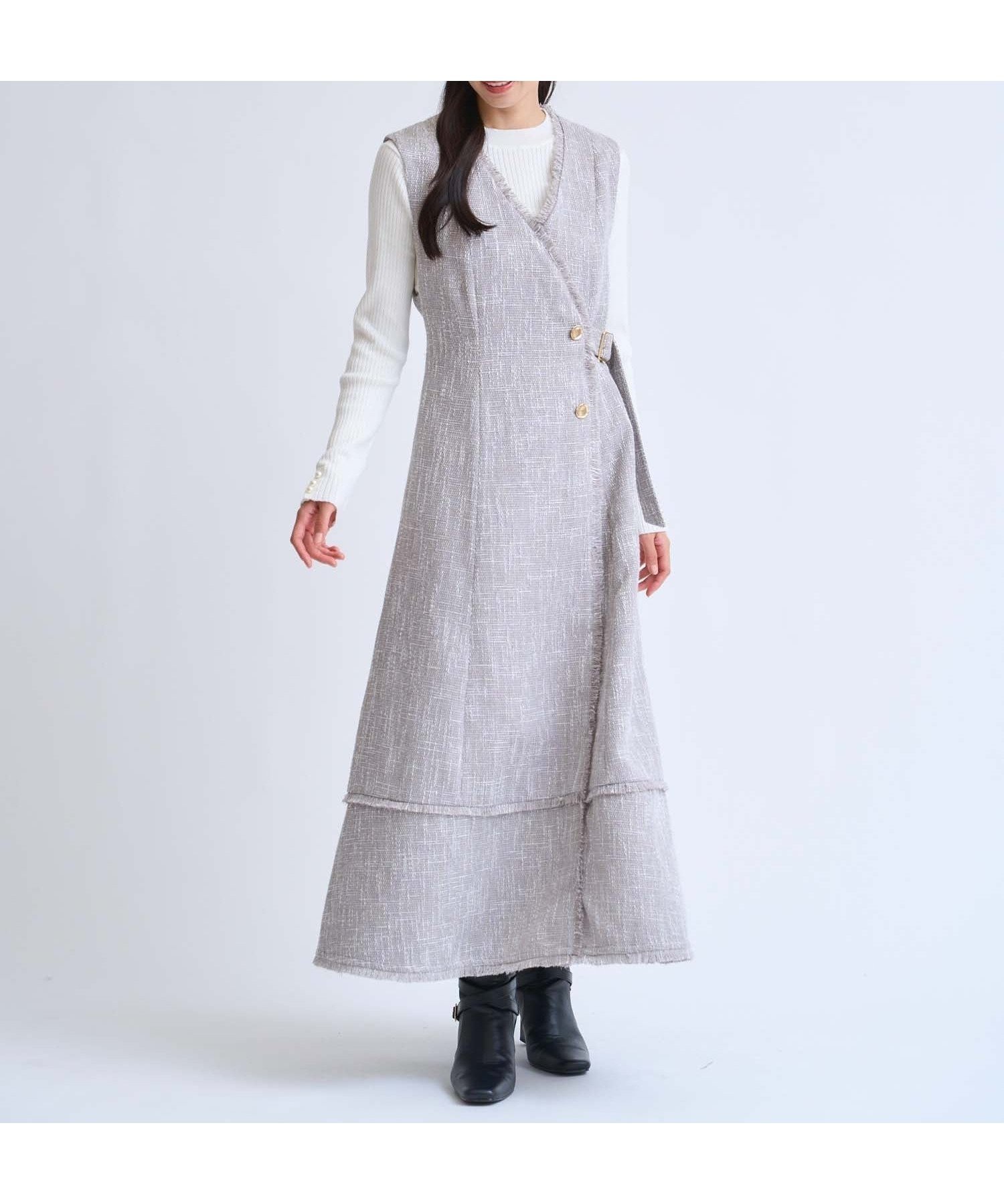 【ノエラ/Noela】のフリンジラインツイードワンピース インテリア・キッズ・メンズ・レディースファッション・服の通販 founy(ファニー) ファッション Fashion レディースファッション Fashion for Women ワンピース Dresses おすすめ Recommended / Our Picks ポケット Pocket, Pocket Detail 夏 Summer 秋 Autumn グレー|ID: prp329100004856034 ipo3291000000035803218