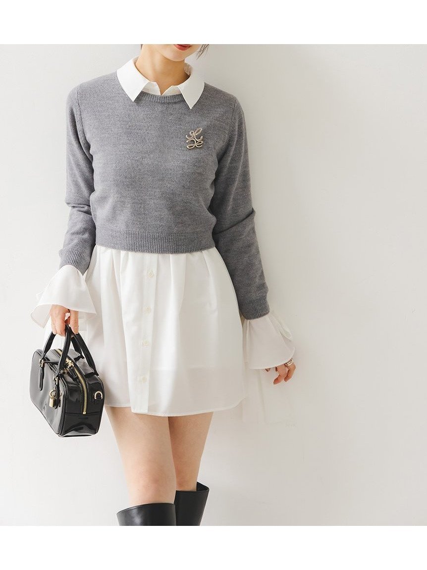 【スナイデル/SNIDEL】のニットセットブローチ付きミニシャツワンピース 人気、トレンドファッション・服の通販 founy(ファニー) 　ファッション　Fashion　レディースファッション　Fashion for Women　ワンピース　Dresses　シャツワンピース / 1枚で着映えコーデ　Shirt Dresses　シンプル　Simple, Minimal　スマート　Smart, Elegant　スリーブ　Sleeve, Long Sleeve / Short Sleeve　トレンド　Trend, Trending Now　フレア　Flare, Flared　ブローチ　Brooch, Pin Brooch　リボン　Ribbon, Bow　 other-1|ID: prp329100004856151 ipo3291000000036334011