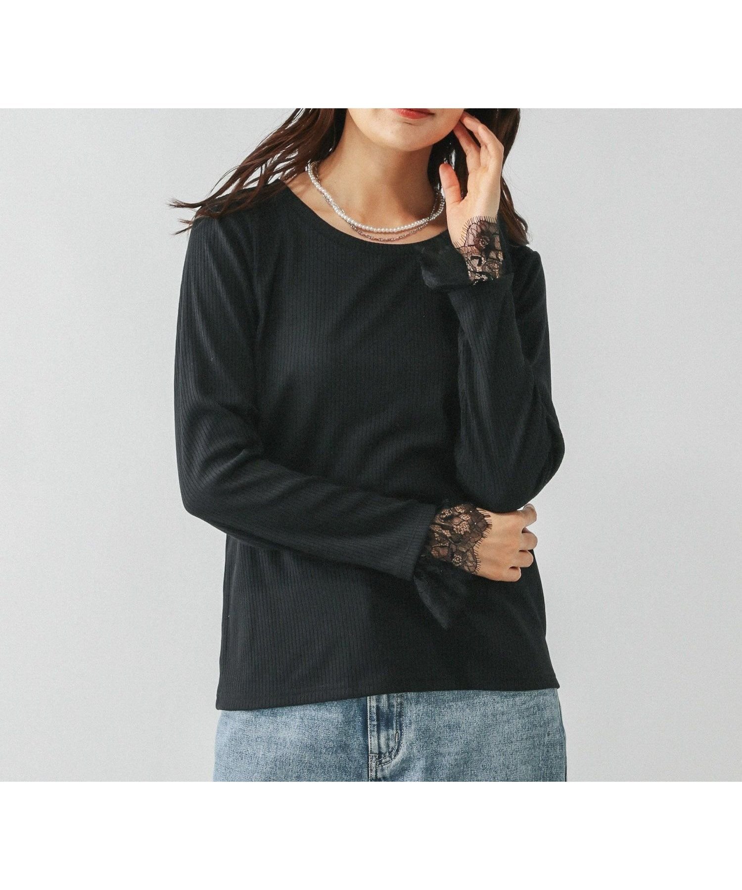 【グローバルワーク/GLOBAL WORK】のBeautee袖フレア長袖/580845 インテリア・キッズ・メンズ・レディースファッション・服の通販 founy(ファニー) 　ファッション　Fashion　レディースファッション　Fashion for Women　トップス・カットソー　Cut & Sew Tops　おすすめ　Recommended / Our Picks　インナー　Innerwear　カーディガン　Cardigan, Knitwear　シアー　Sheer, See-Through　ジャケット　Jacket, Outerwear　スウェット / スエット　Sweatshirt, Sweatwear　テレコ　Ribbed, Rib Stitch　デニム　Denim, Jeans Material　ドッキング　Docking, Mixed Material　フリル　Frill, Ruffle　フレア　Flare, Flared　レース　Lace, Lace Fabric　抗菌　Antibacterial, Bacteria-Resistant　長袖　Long Sleeve, Full Sleeve　ブラック*レース10|ID: prp329100004856435 ipo3291000000035812623