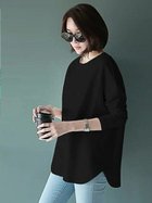 【スレンダー/SLENDER】のラウンドスリット入りロングTシャツ 長袖 重ね着 レイヤード ブラック|ID: prp329100004856438 ipo3291000000036339662