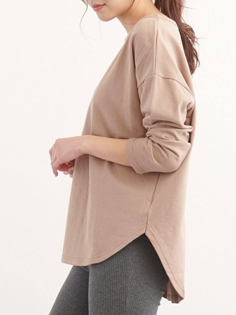 【スレンダー/SLENDER】のラウンドスリット入りロングTシャツ 長袖 重ね着 レイヤード インテリア・キッズ・メンズ・レディースファッション・服の通販 founy(ファニー) 　ファッション　Fashion　レディースファッション　Fashion for Women　トップス・カットソー　Cut & Sew Tops　シャツ・ブラウス・オフィスカジュアル　Elegant Blouses & Button-Ups　ロングTシャツ・Tシャツ　Longline T-Shirts & Tees　カットソー　Cut and Sewn Top　スリット　Slit, Slit Detail　デコルテ　Décolleté, Neckline　ラウンド　Round, Round Neck　ロング　Long, Long-Length　ワイド　Wide, Wide Fit　長袖　Long Sleeve, Full Sleeve　モカ|ID: prp329100004856438 ipo3291000000036339664