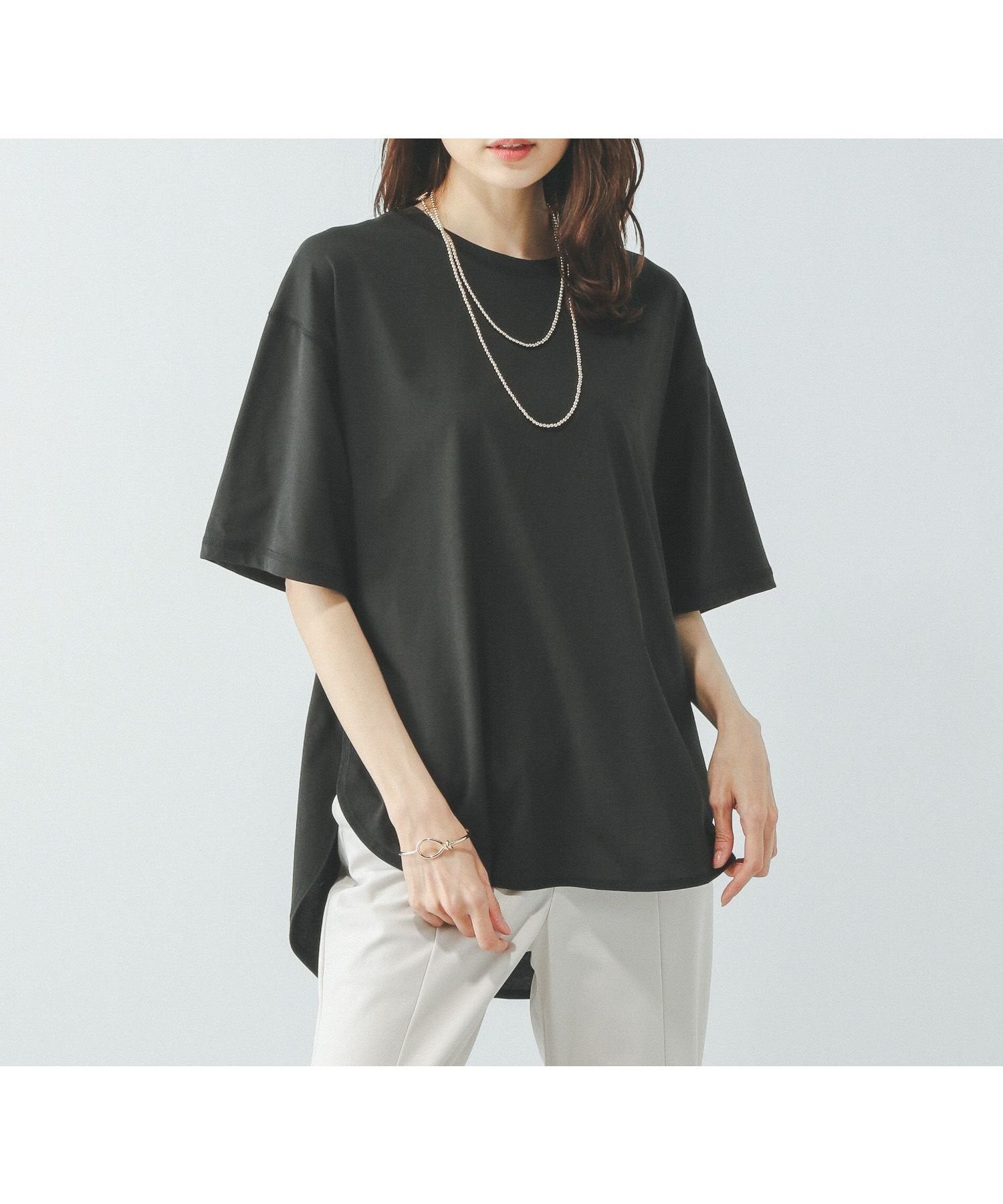 【グローバルワーク/GLOBAL WORK】のひんやり涼しい/フローズンTラウンドチュニック/498386 インテリア・キッズ・メンズ・レディースファッション・服の通販 founy(ファニー) 　ファッション　Fashion　レディースファッション　Fashion for Women　トップス・カットソー　Cut & Sew Tops　チュニック　Tunic, Long Top　ベーシック　Basic, Essential　ラウンド　Round, Round Neck　ワイド　Wide, Wide Fit　吸水　Absorbent, Quick-Dry　ブラック09|ID: prp329100004856489 ipo3291000000035813651